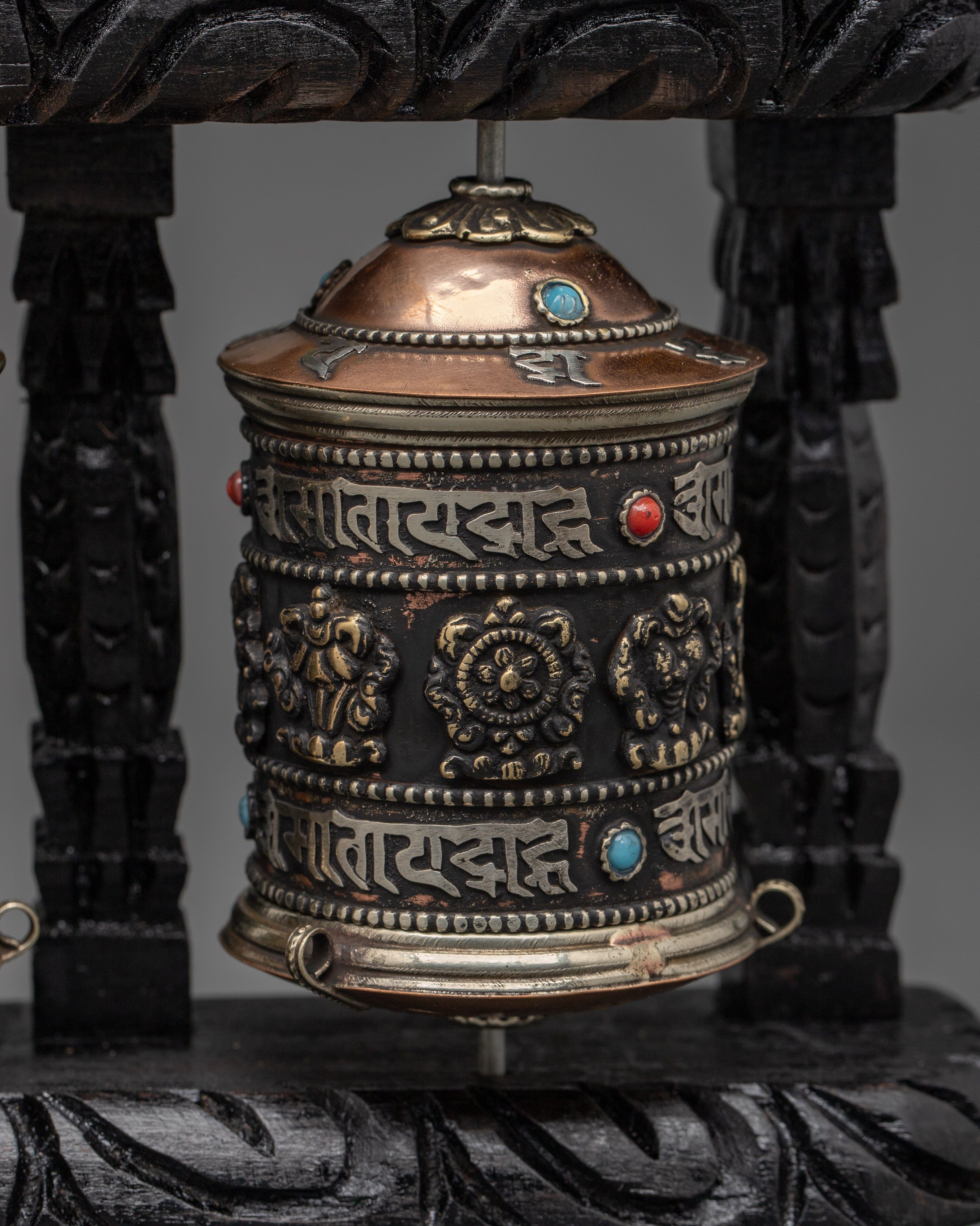 Triple Mantra Prayer Wheel Set | Sacred Mantra Spinners for Altar Decor