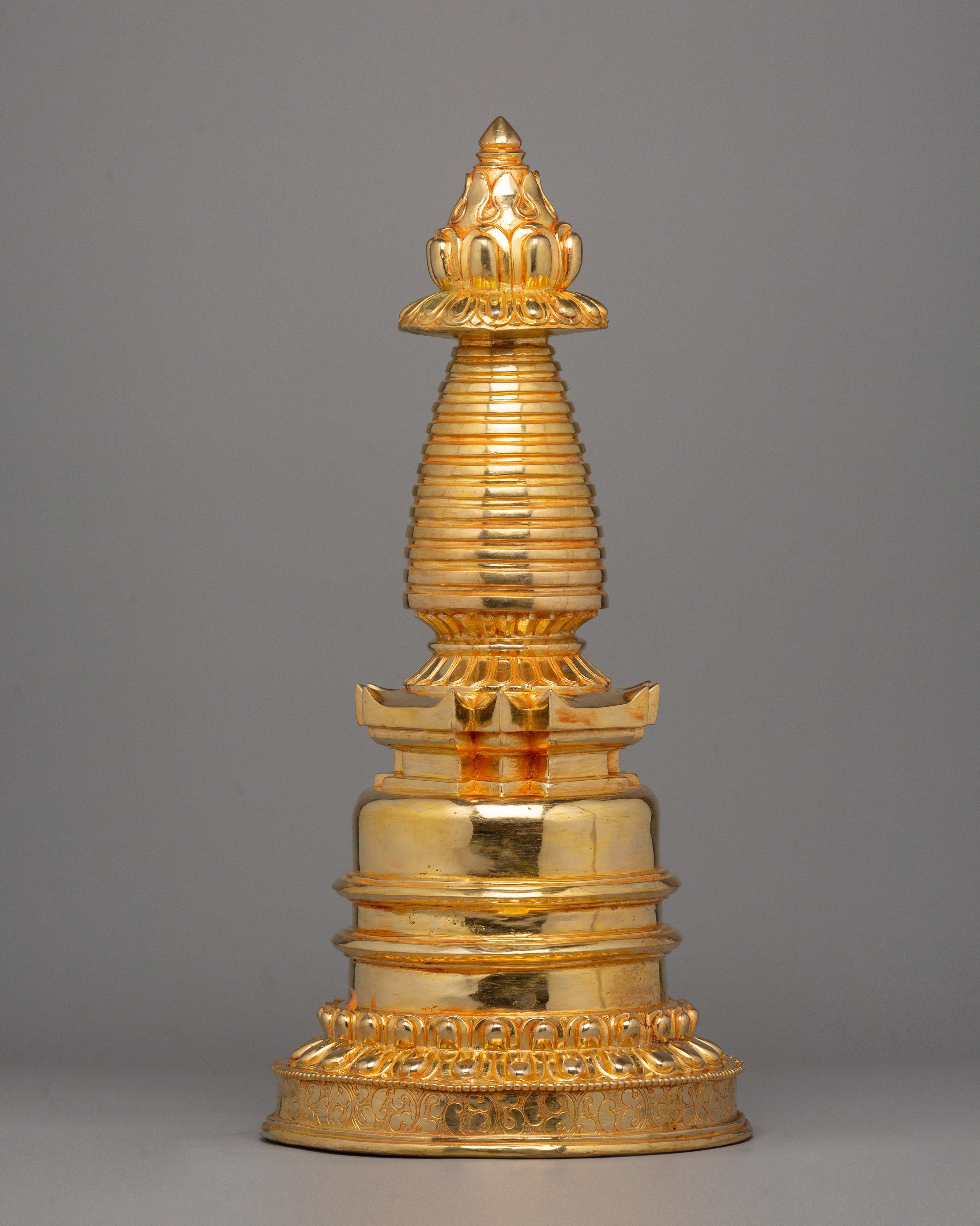 Traditional Gold Plated Stupa – Buddhist Symbol of Prosperity and Spiritual Enlightenment