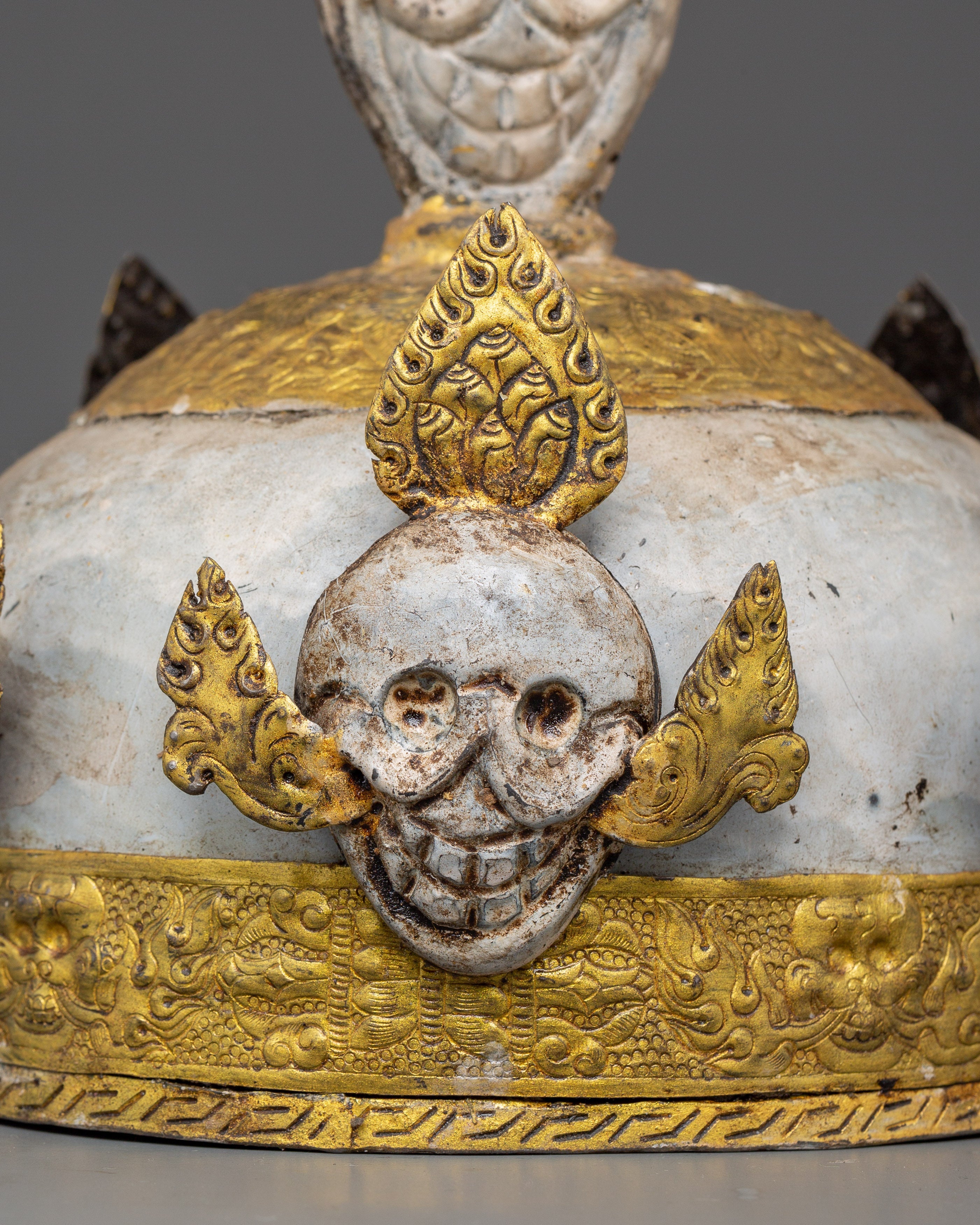 Tibetan Ritual Iron Skull Crown | Tantric Buddhist Sacred Symbol
