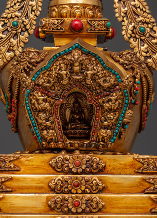 Spiritual Meditation Stupa | Copper & Gold-Plated Tibetan Relic