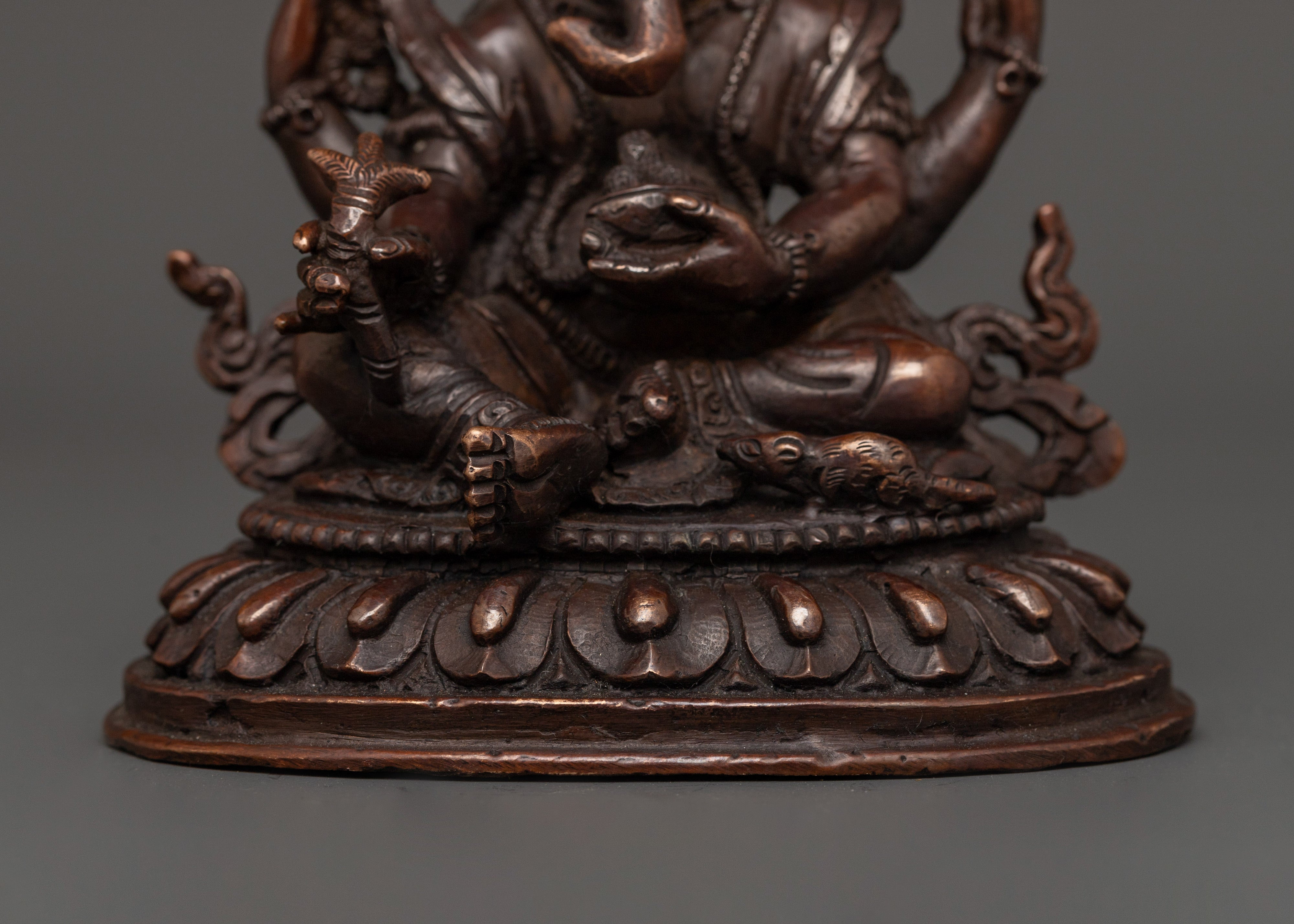 Lord Ganesh Oxidized Copper Hindu Deity Sculpture | Remover of Obstacles, Prosperity and Wisdom Symbol