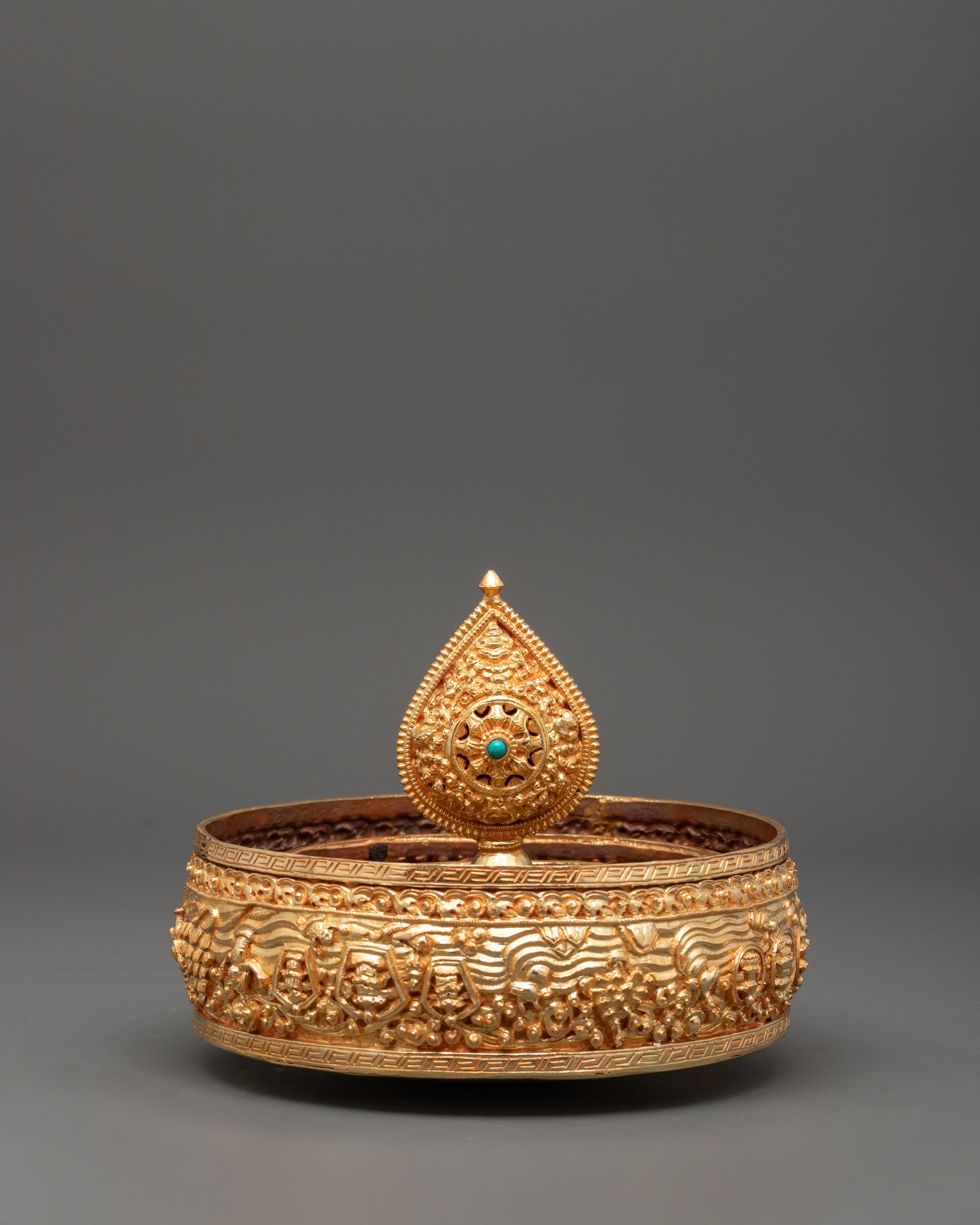Gold Plated Tibetan Mandala Offering Set with Turquoise Stone | Spiritual Offering