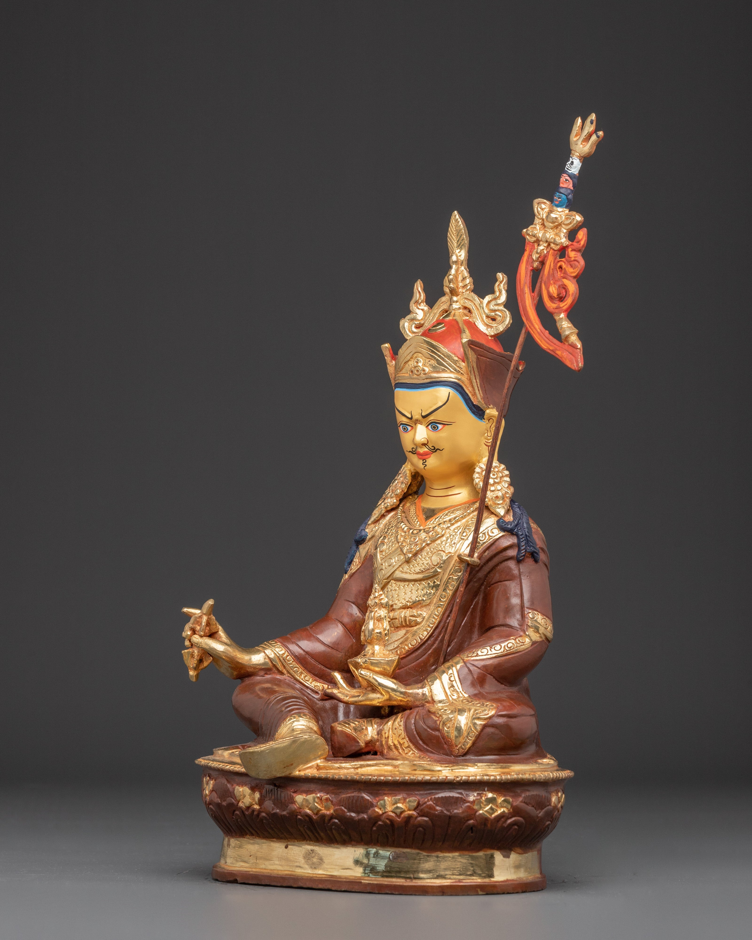 Handmade Tibetan Guru Rinpoche Statue | Copper Gold-Plated and Acrylic Sculpture