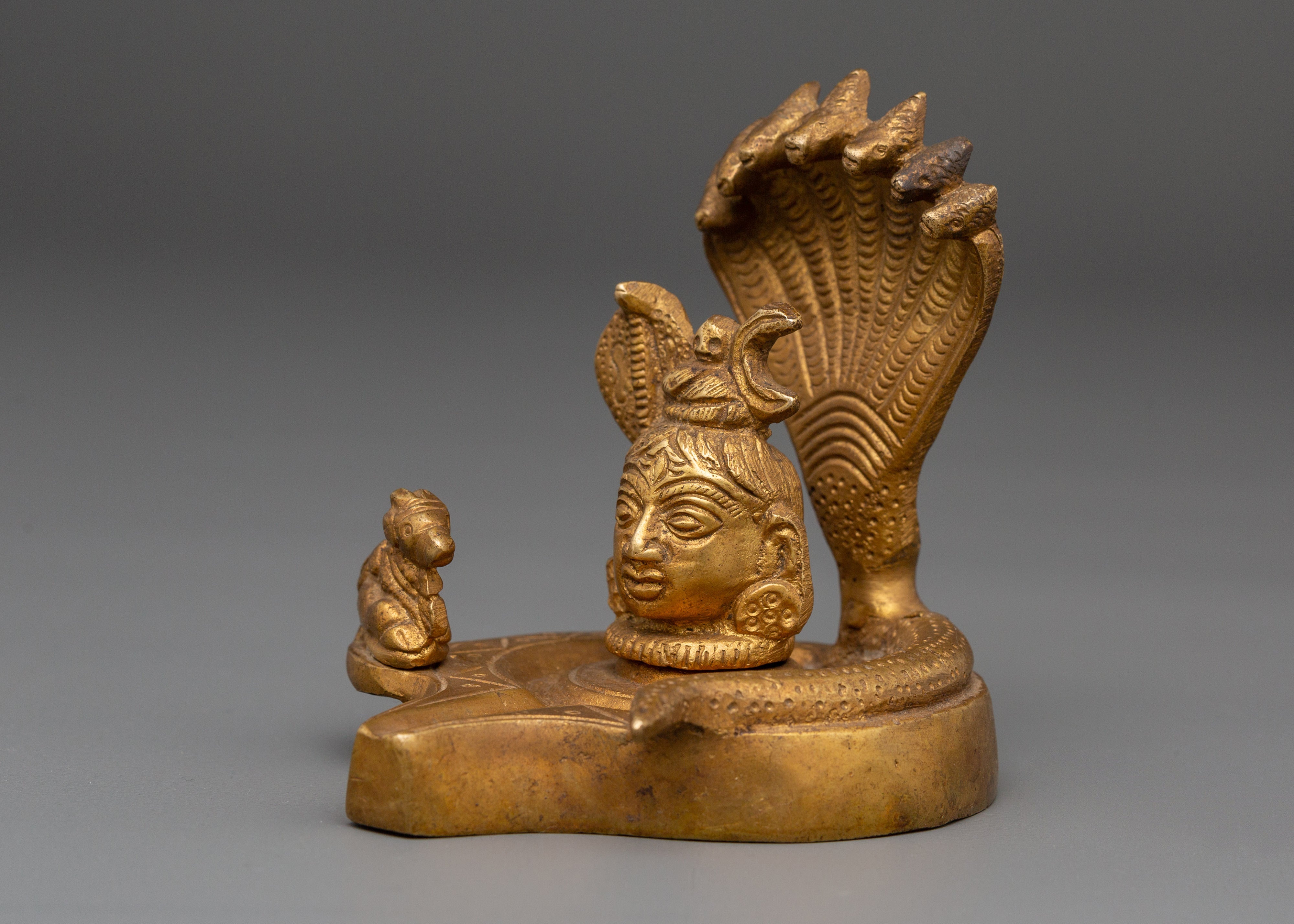Sacred Shiva Linga with Naga and Nandi | Brass Hindu Deity Statue for Worship and Decor