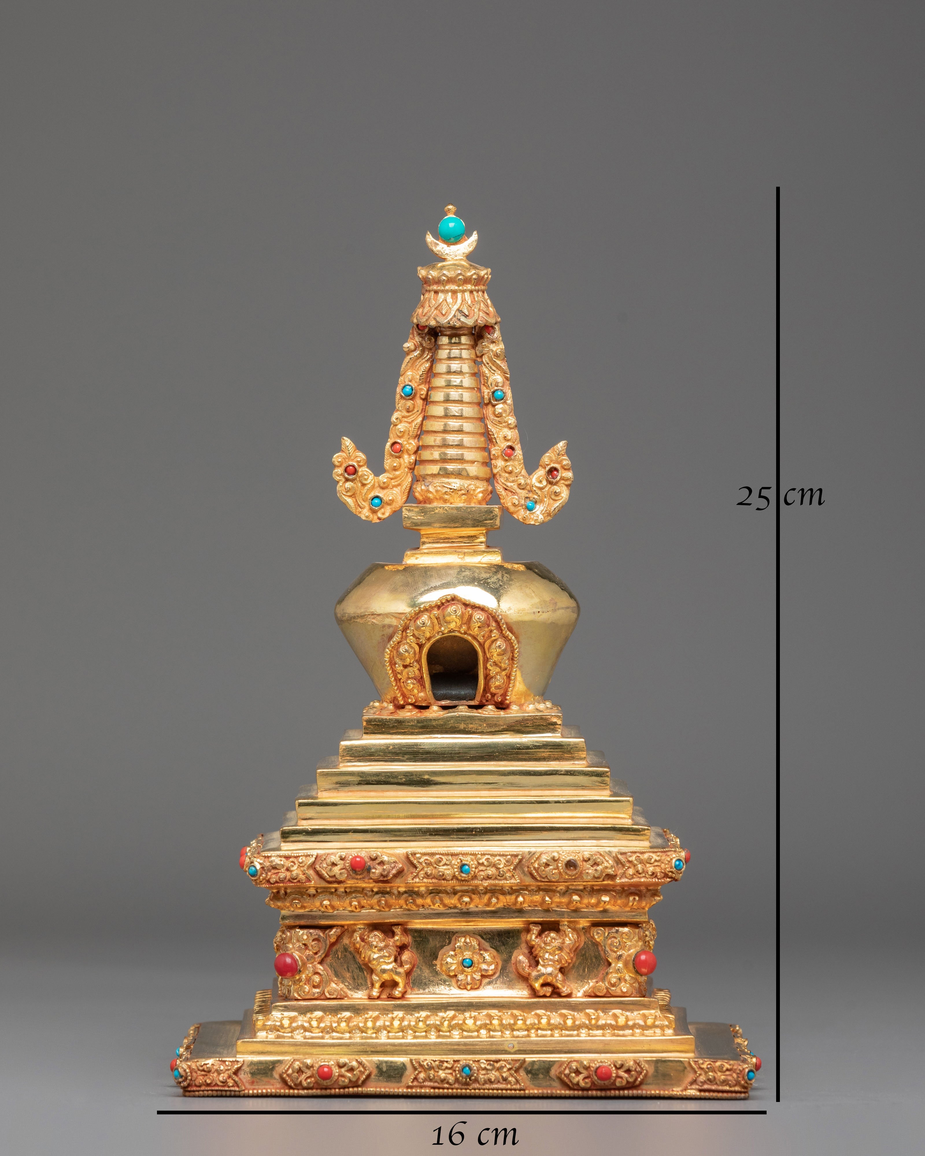 Copper Gold Plated Tibetan Stupa | Sacred Buddhist Shrine Decor