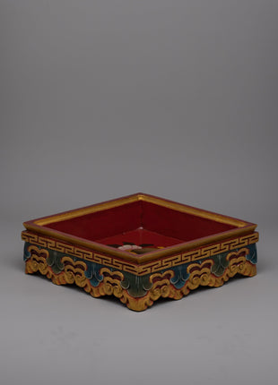 Tibetan Wooden Offering Tray | Hand-Painted Ritual Tray with Cultural Motifs