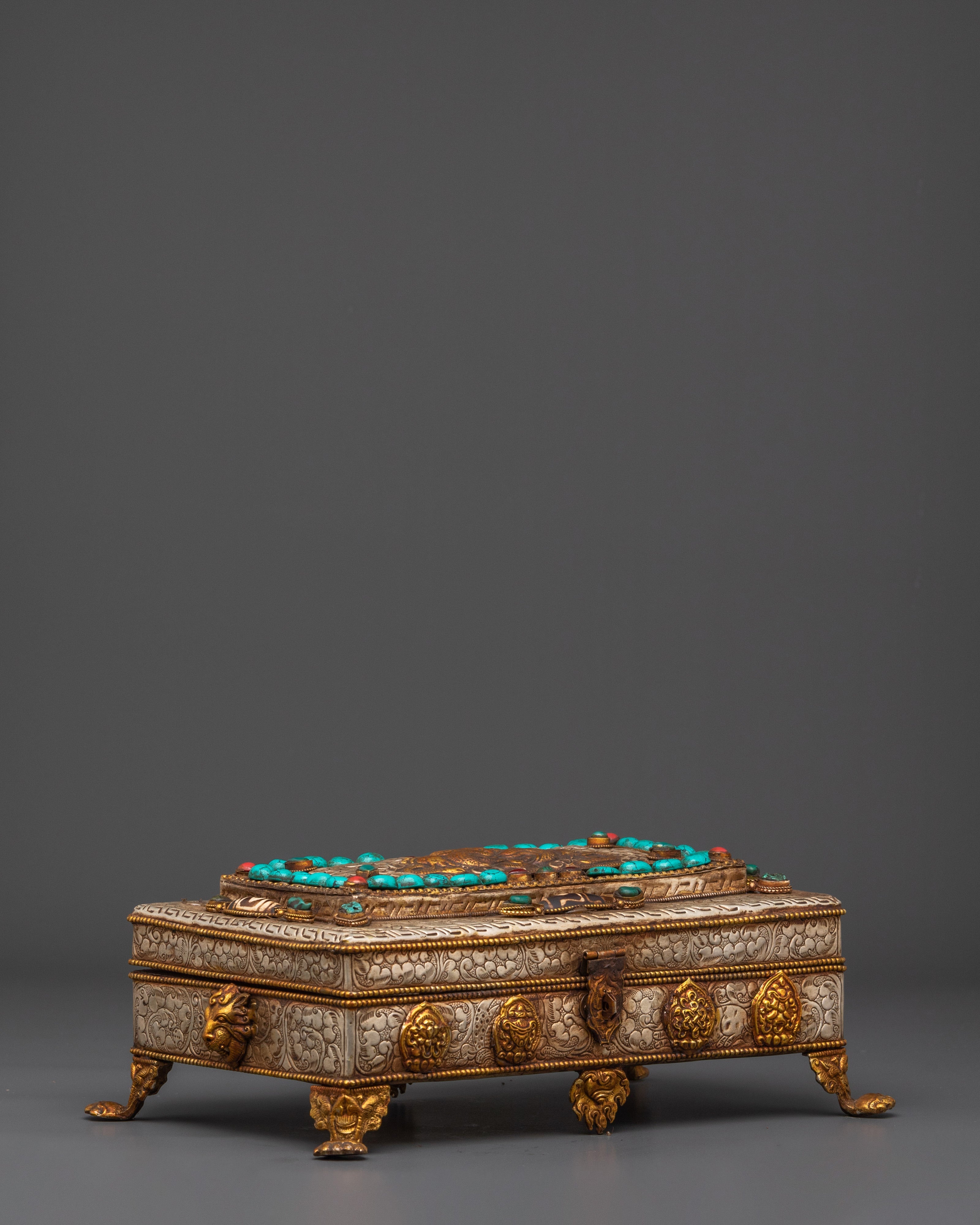Coral and Turquoise Inlaid Treasure Box | Jewelry Box