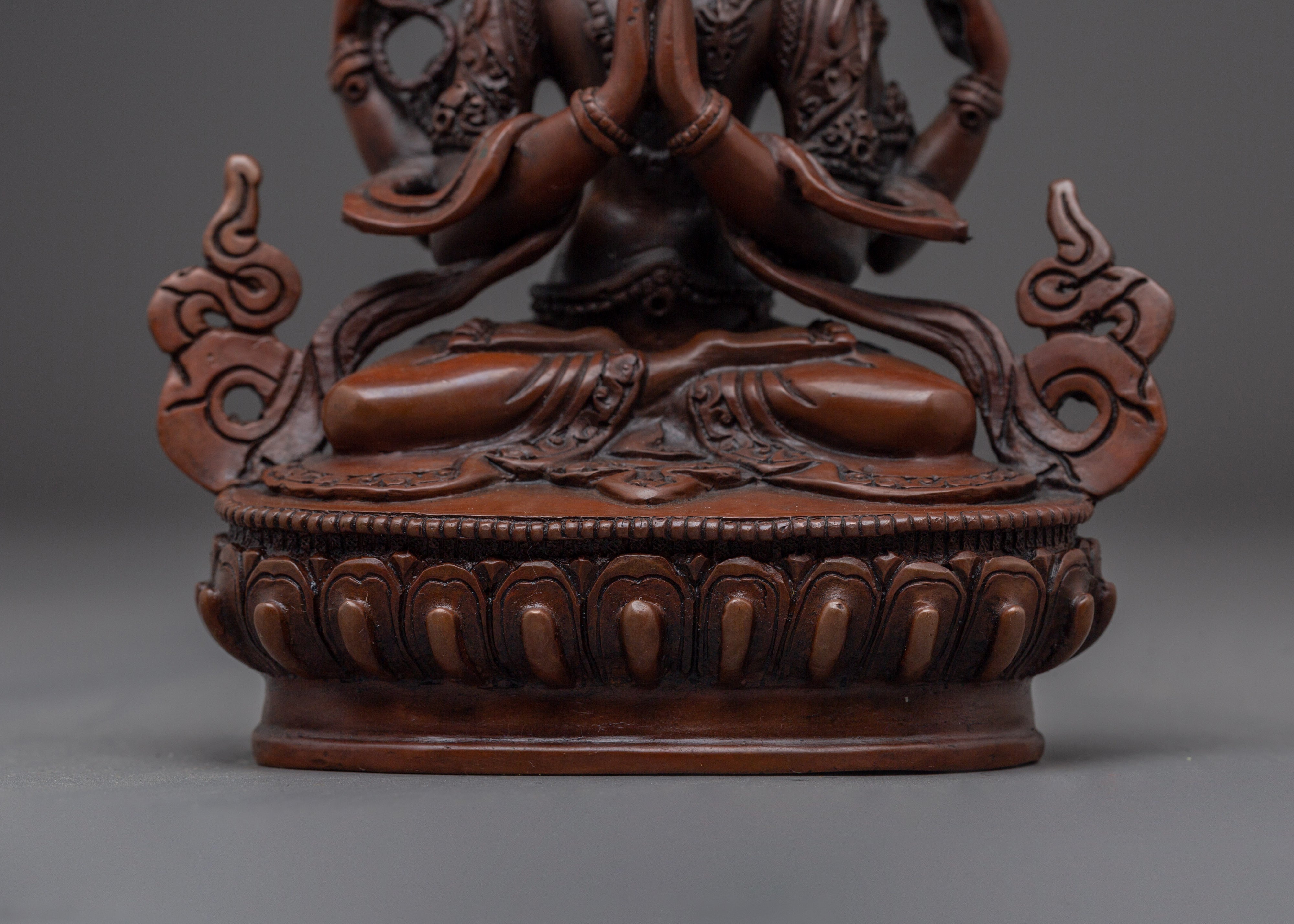 Handmade Chenrezig Compassion Deity Sculpture | Four-Armed Avalokiteshvara Deity