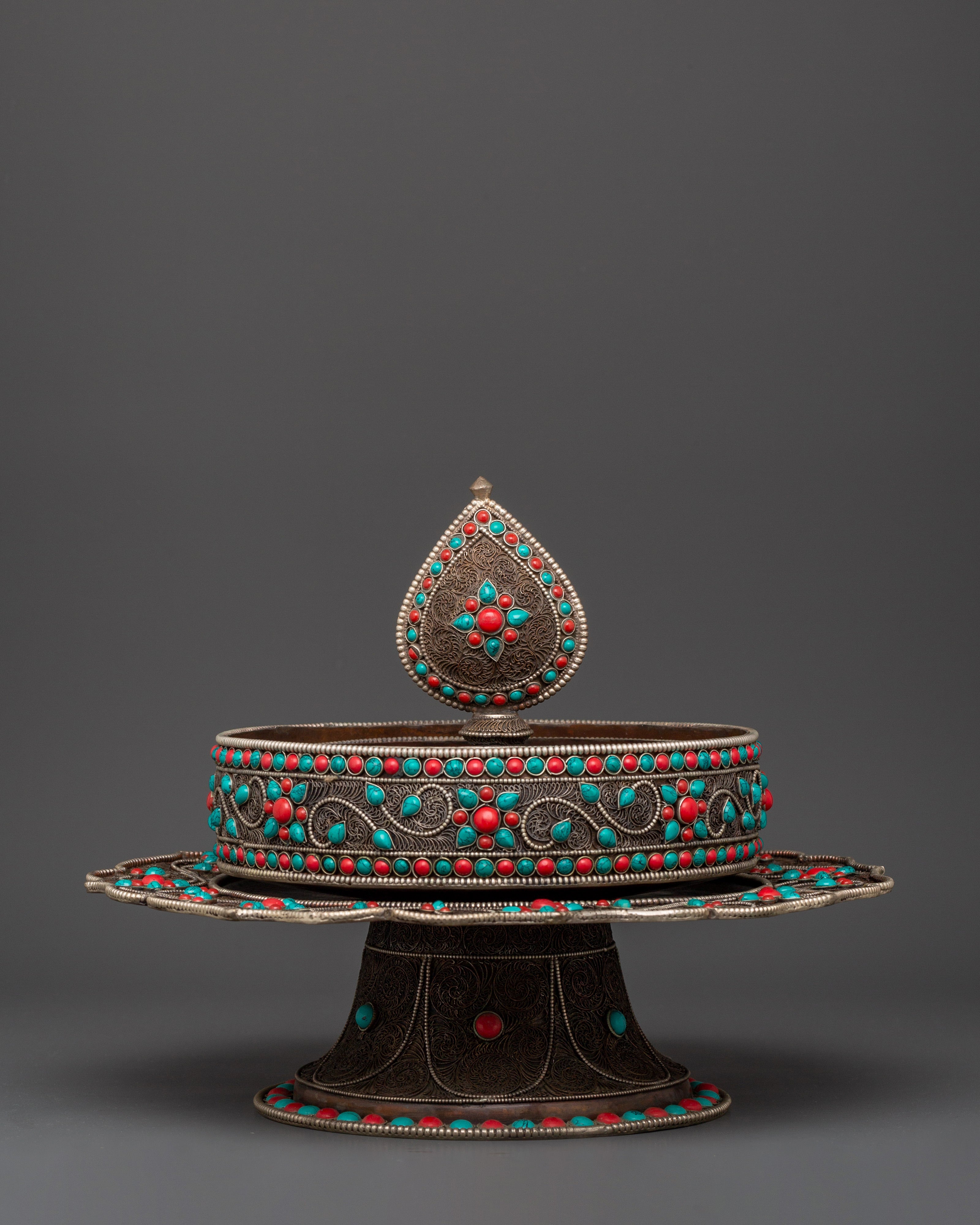 Tibetan Mandala Offering Set with Coral | Buddhist Ritual & Altar Offerings