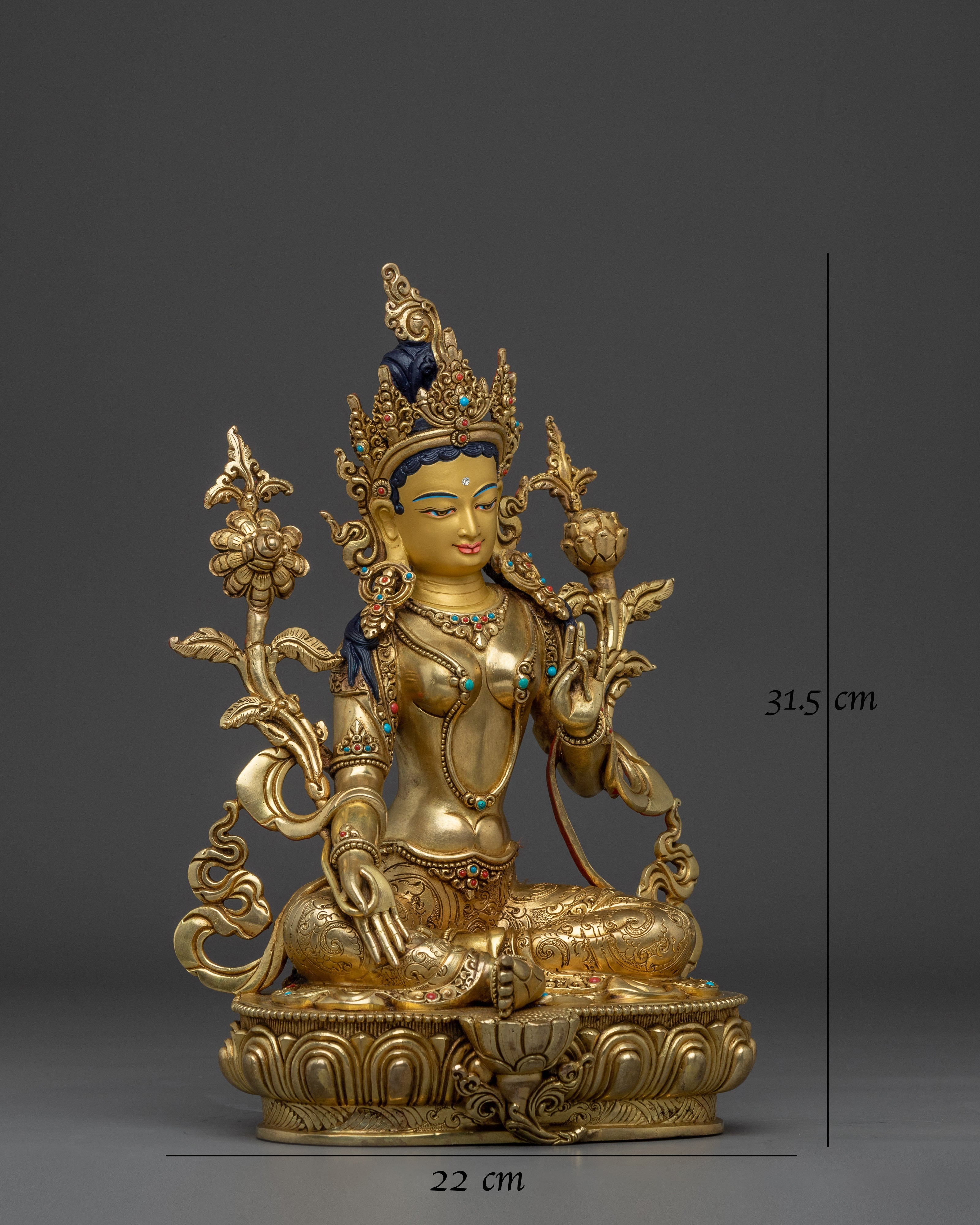 Green Tara Gold & Acrylic Detailing Statue 