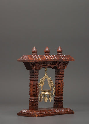 Handcrafted Wooden Khadullu with Brass Dhalucha | Traditional Oil Lamp For Rituals
