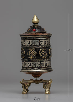 Tibetan Buddhist Prayer Wheel with Copper & Brass Body | Wheel for Meditation & Decor
