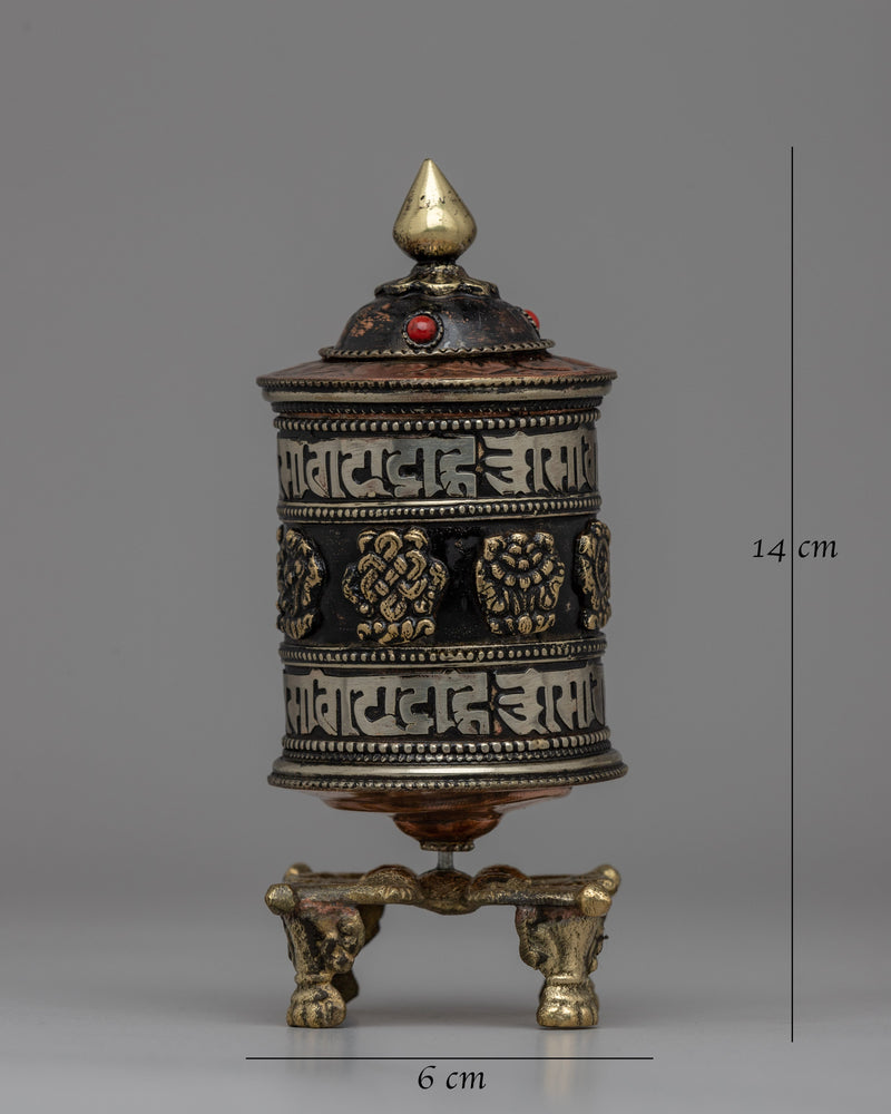 Tibetan Buddhist Prayer Wheel with Copper & Brass Body | Wheel for Meditation & Decor