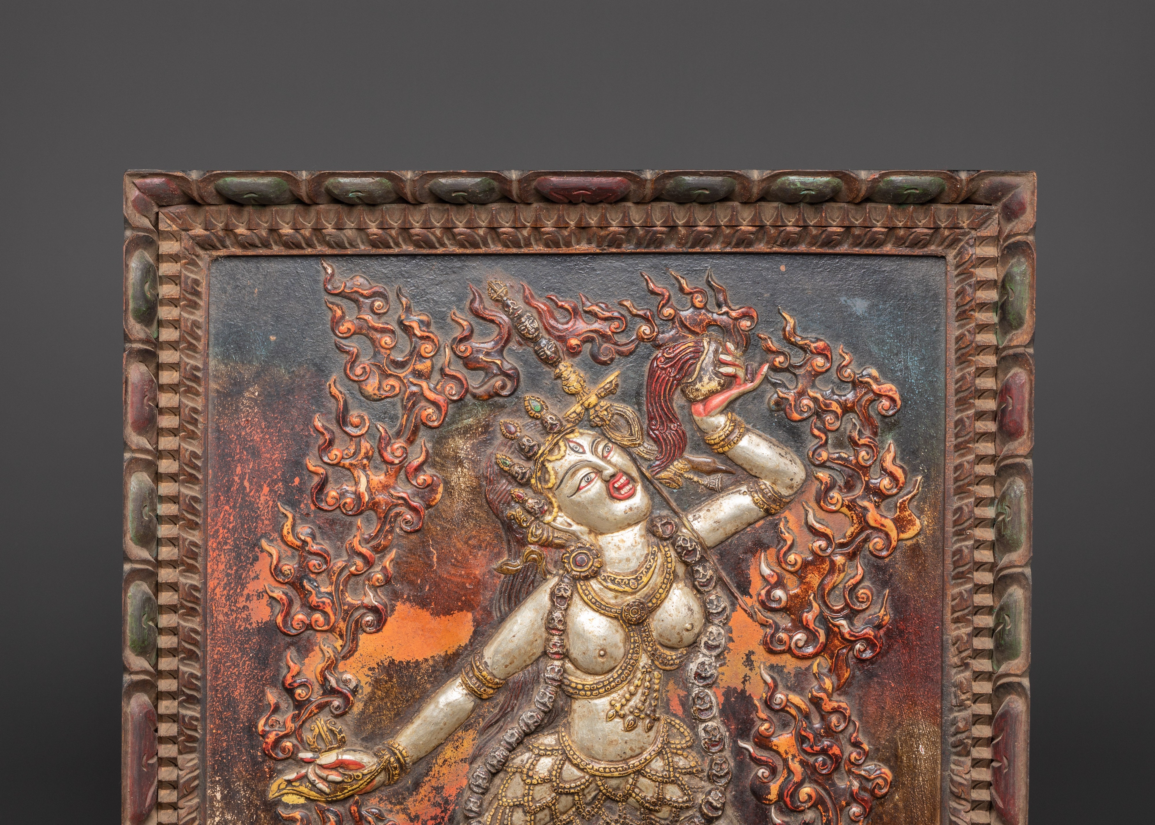 Vajrayogini Wooden Frame Wall Hanging | Sacred Tibetan Buddhist Art