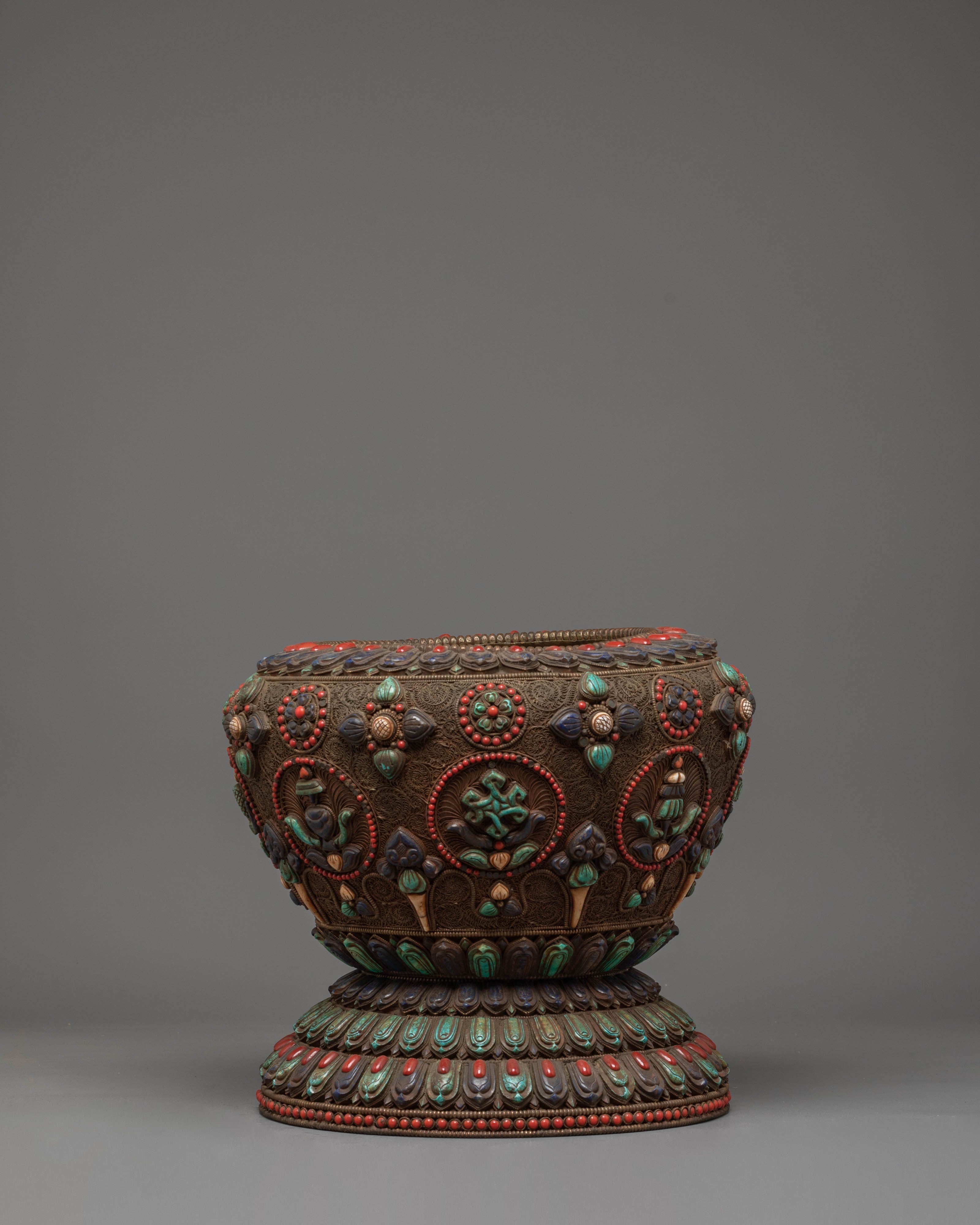 Tibetan Buddhist Rice Pot | Himalayan Offering Vessel Decor