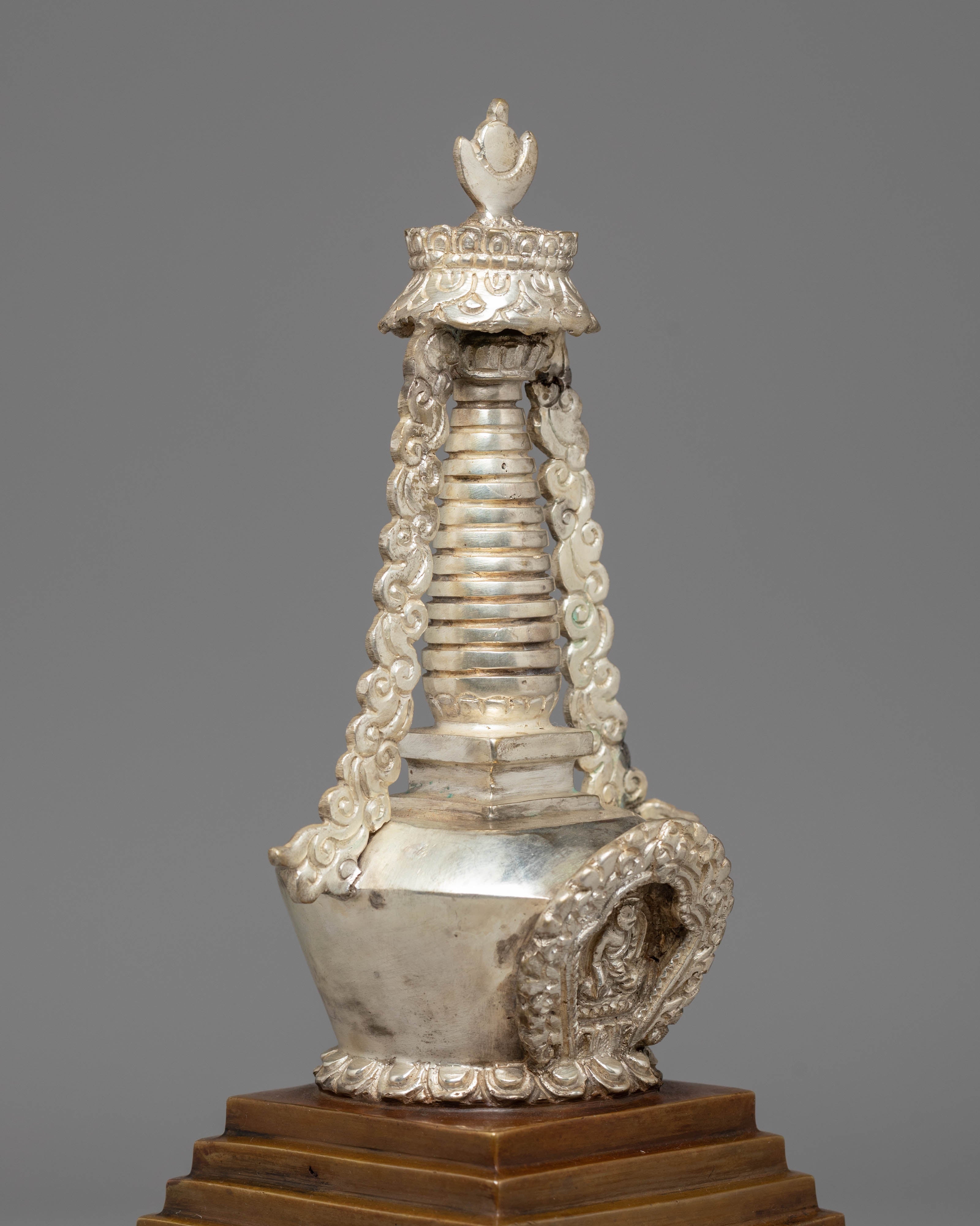 Handmade Silver Plated Stupa for Altar | Tibetan Ritual Stupa