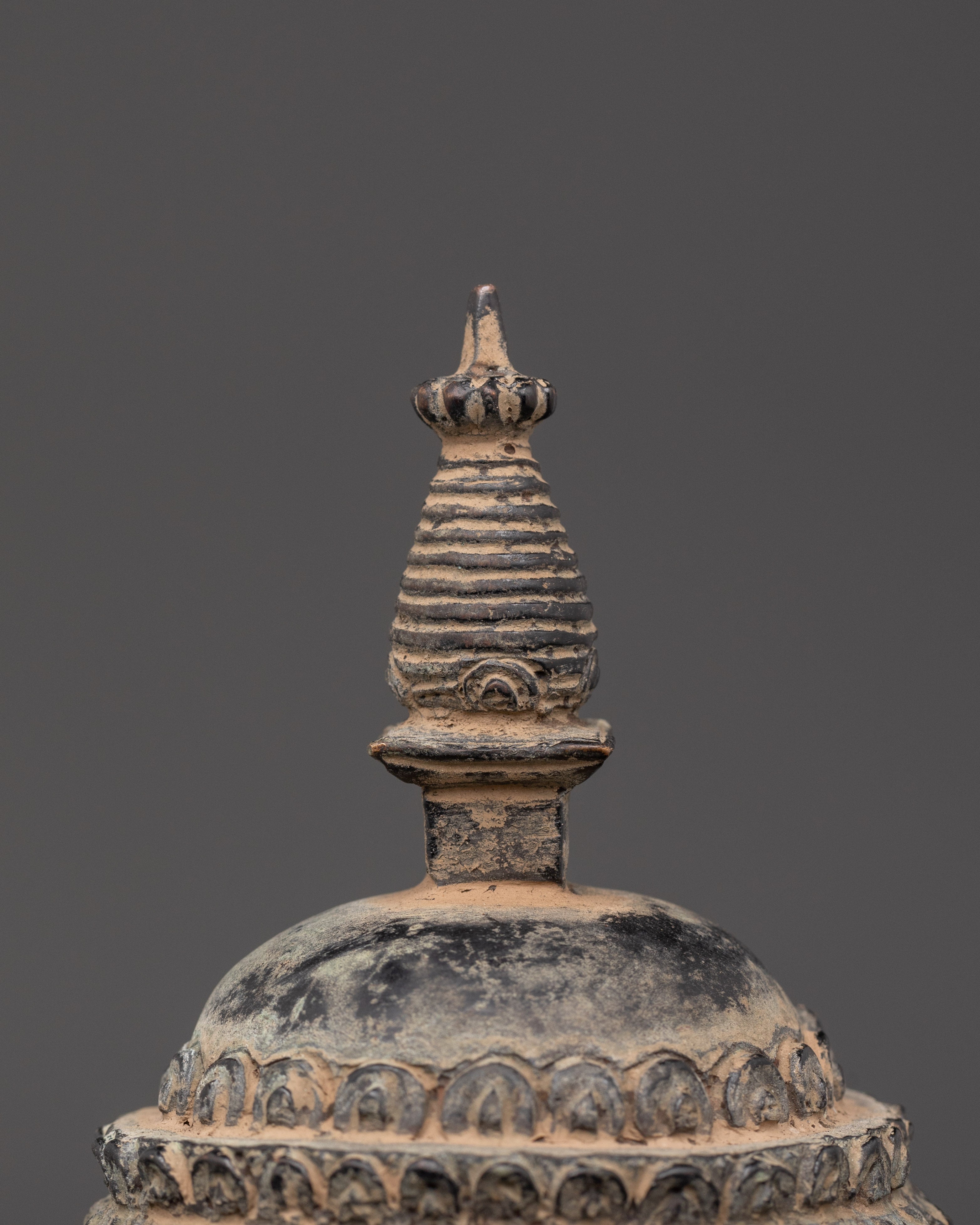 Handmade Ceremonial Buddhist Stupa | Copper Ritual Offering Sculpture for Meditation