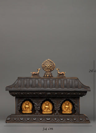 Buddha Set with Wooden Altar Box | Gold-Plated Buddha Figurines for Altar Decor
