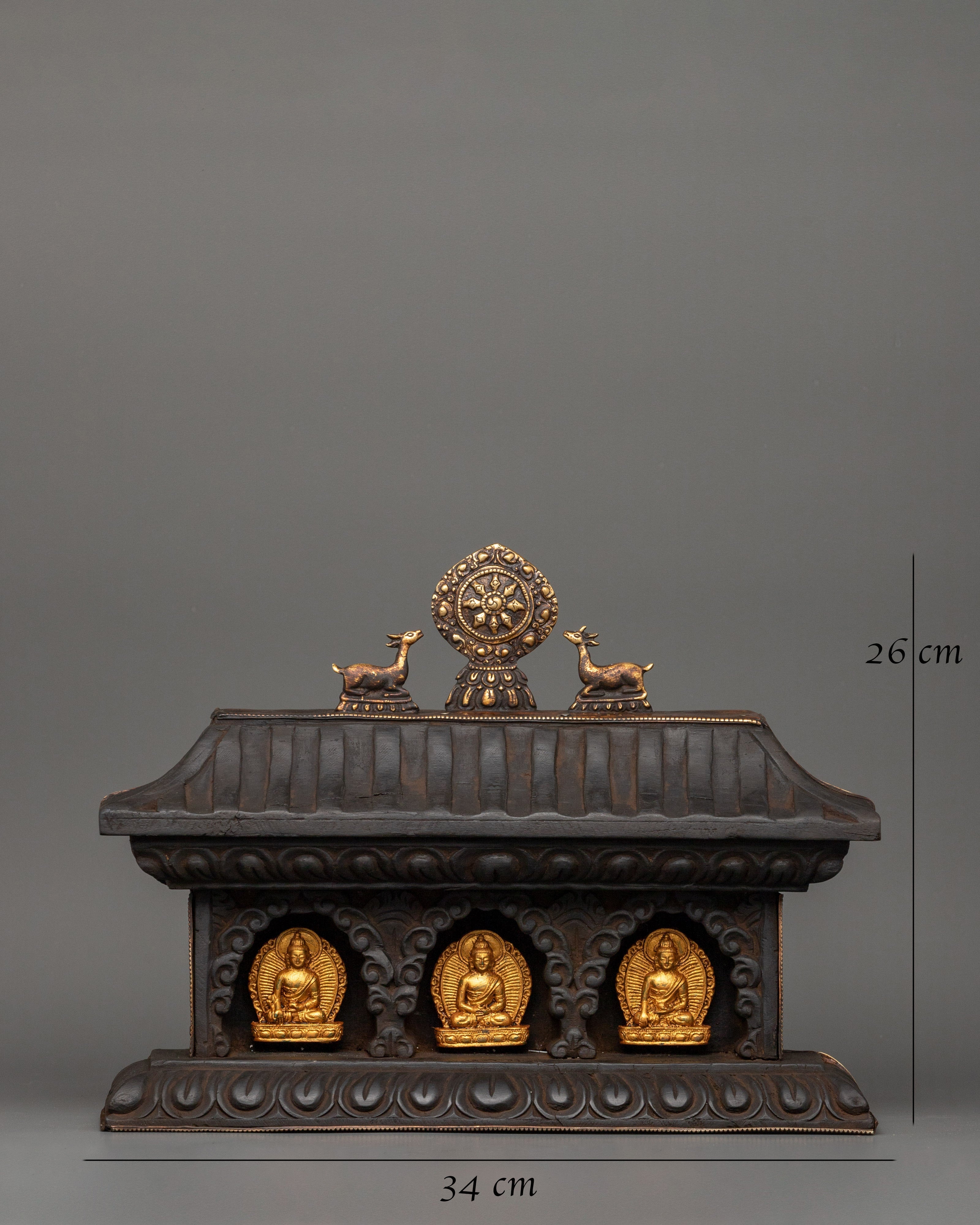 Buddha Set with Wooden Altar Box | Gold-Plated Buddha Figurines for Altar Decor