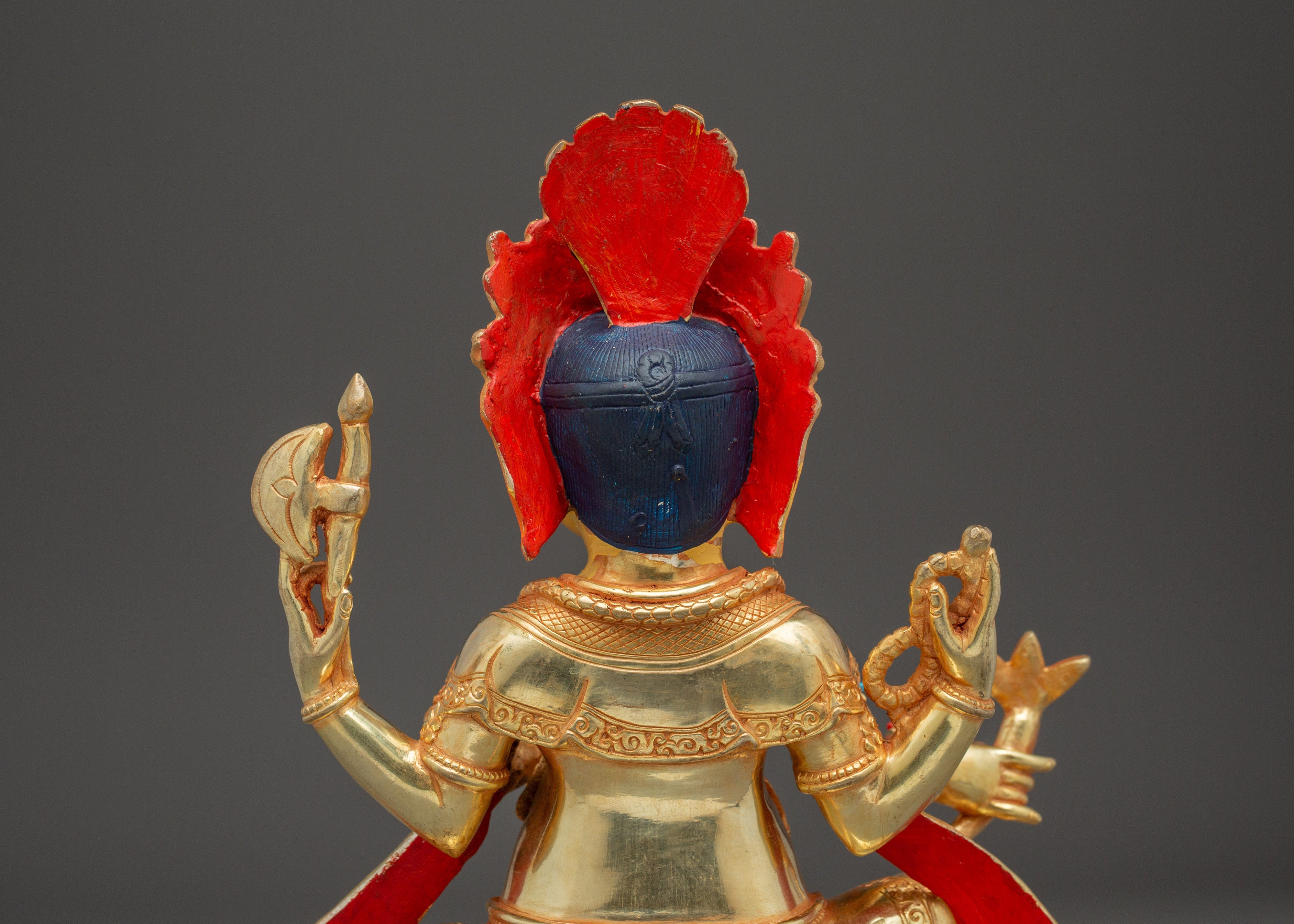 Handmade Gold-Plated Ganesha Sculpture | Copper Body with Coral & Turquoise Stones
