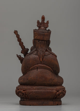Tantric Master Guru Rinpoche Cedar Wood Statue | Sacred Buddhist Sculpture