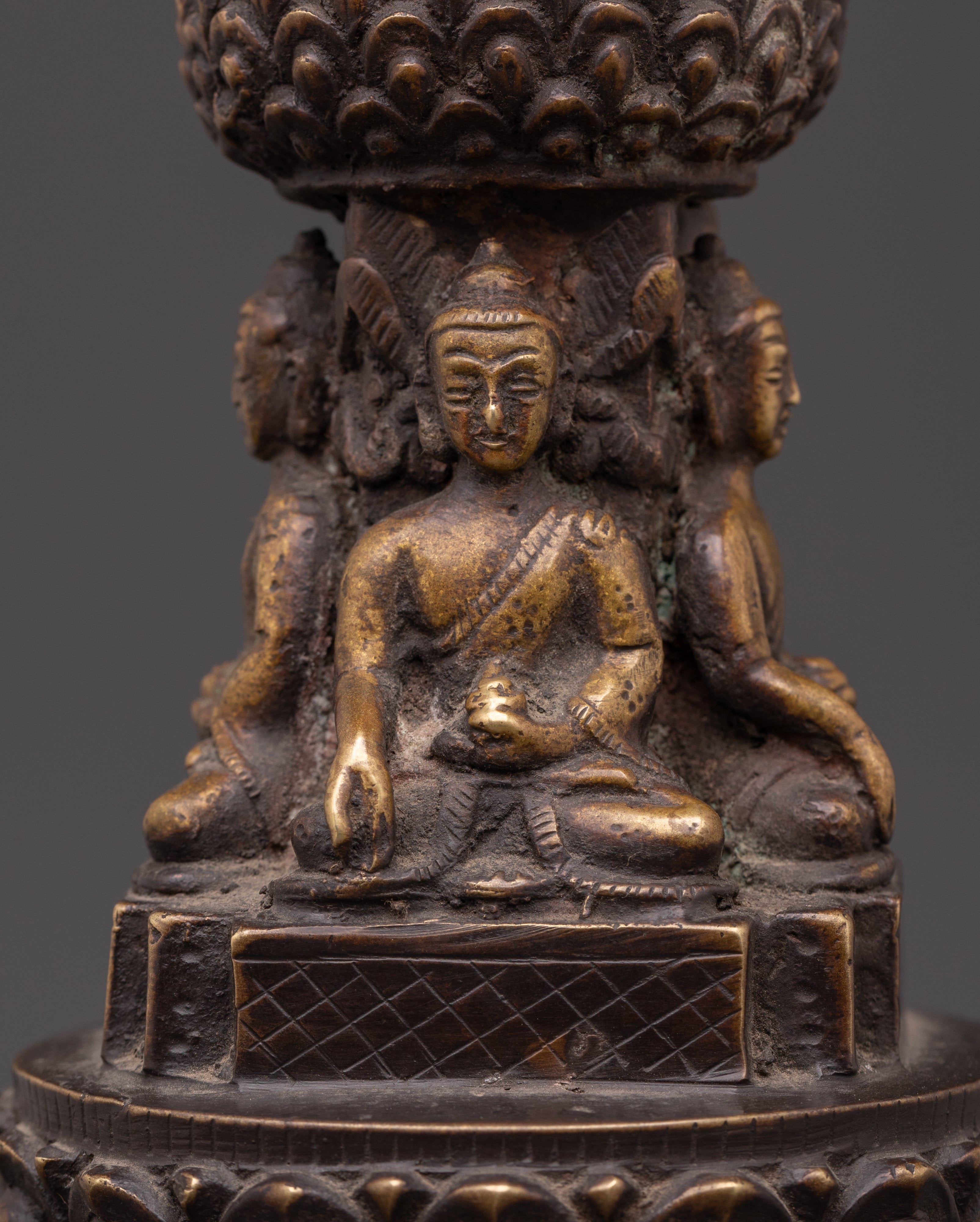 Sacred Buddhist Stupa Decor | Handcrafted Bronze Meditation Statue