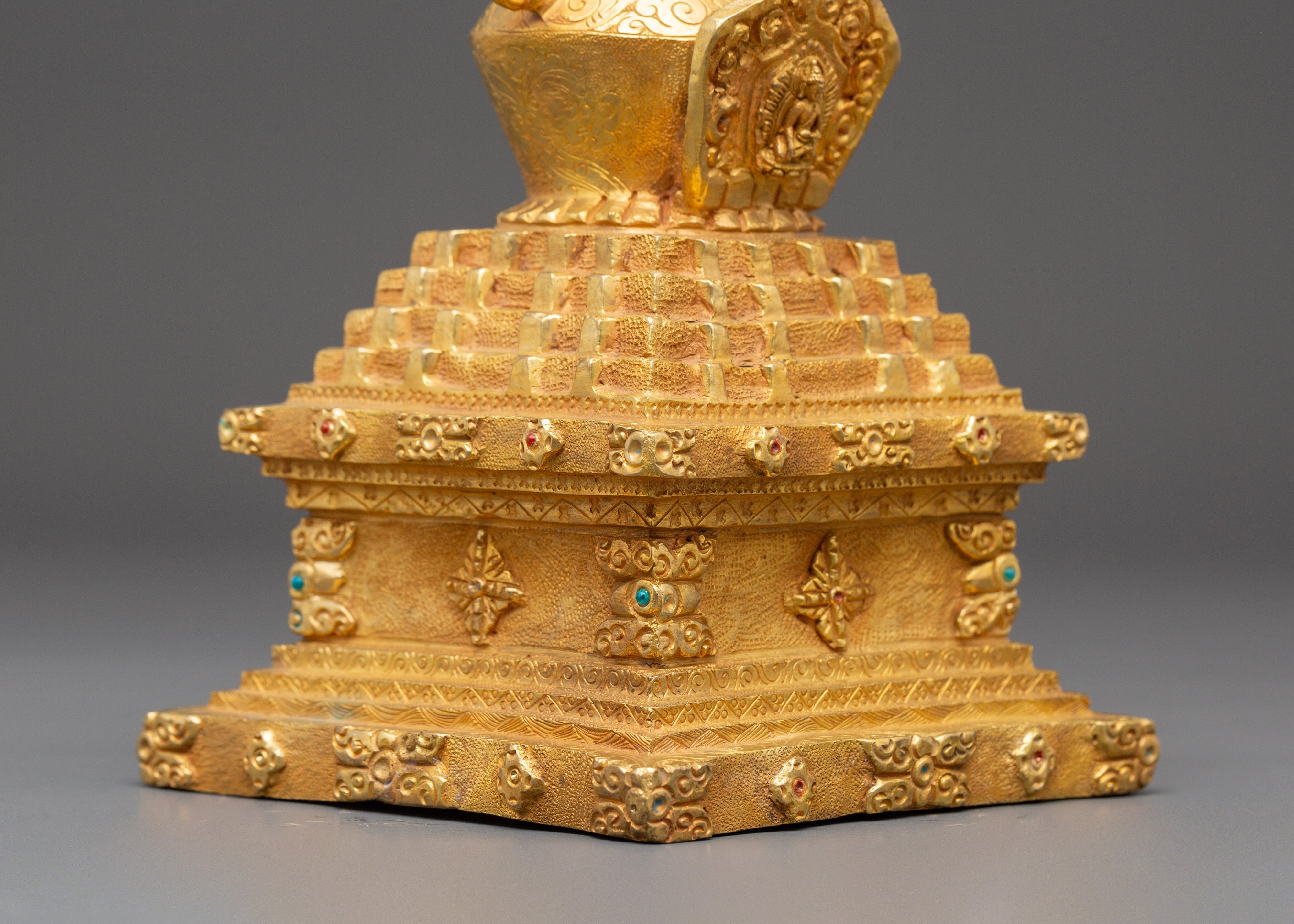 Tibetan Meditation Shrine Stupa | Gold Plated Buddhist Altar Decor