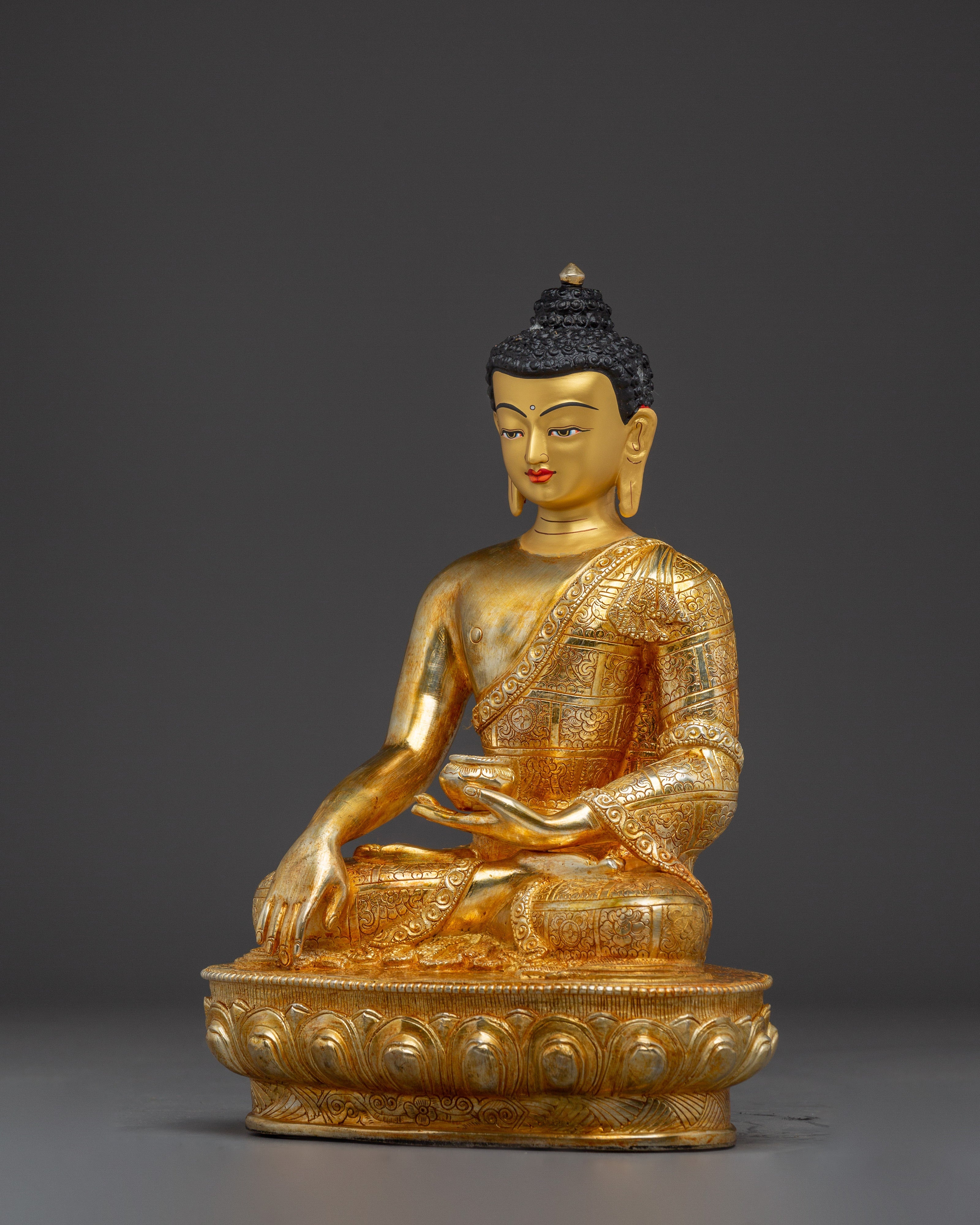 Handcrafted Copper Artwork Shakyamuni Buddha Statue | Gold and Acrylic Paintings