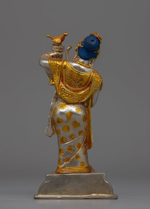 Newari Traditional Clad Silver & Gold-Plated Statue | Decorative Piece for Spiritual and Cultural Settings