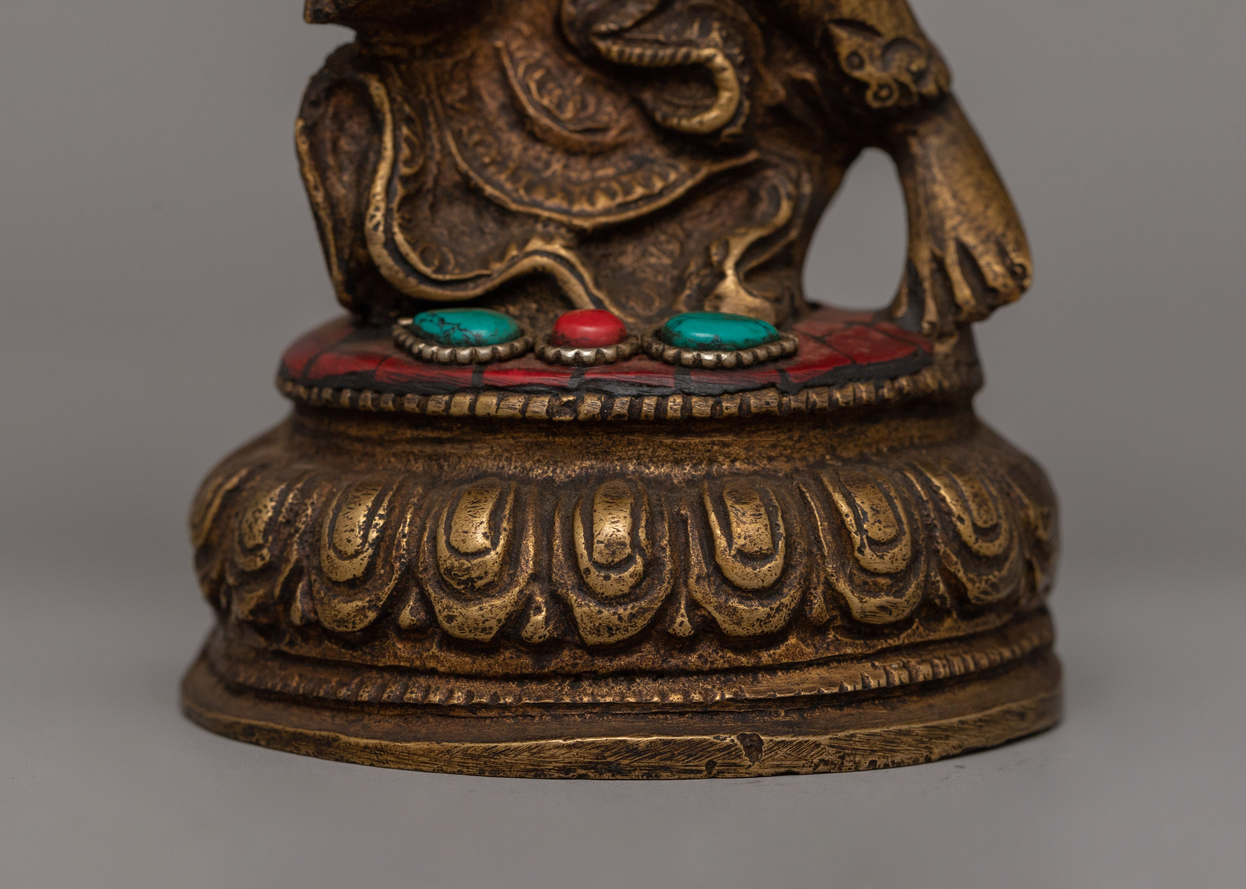 Copper Garuda Statue with Turquoise | Tibetan deity sculpture