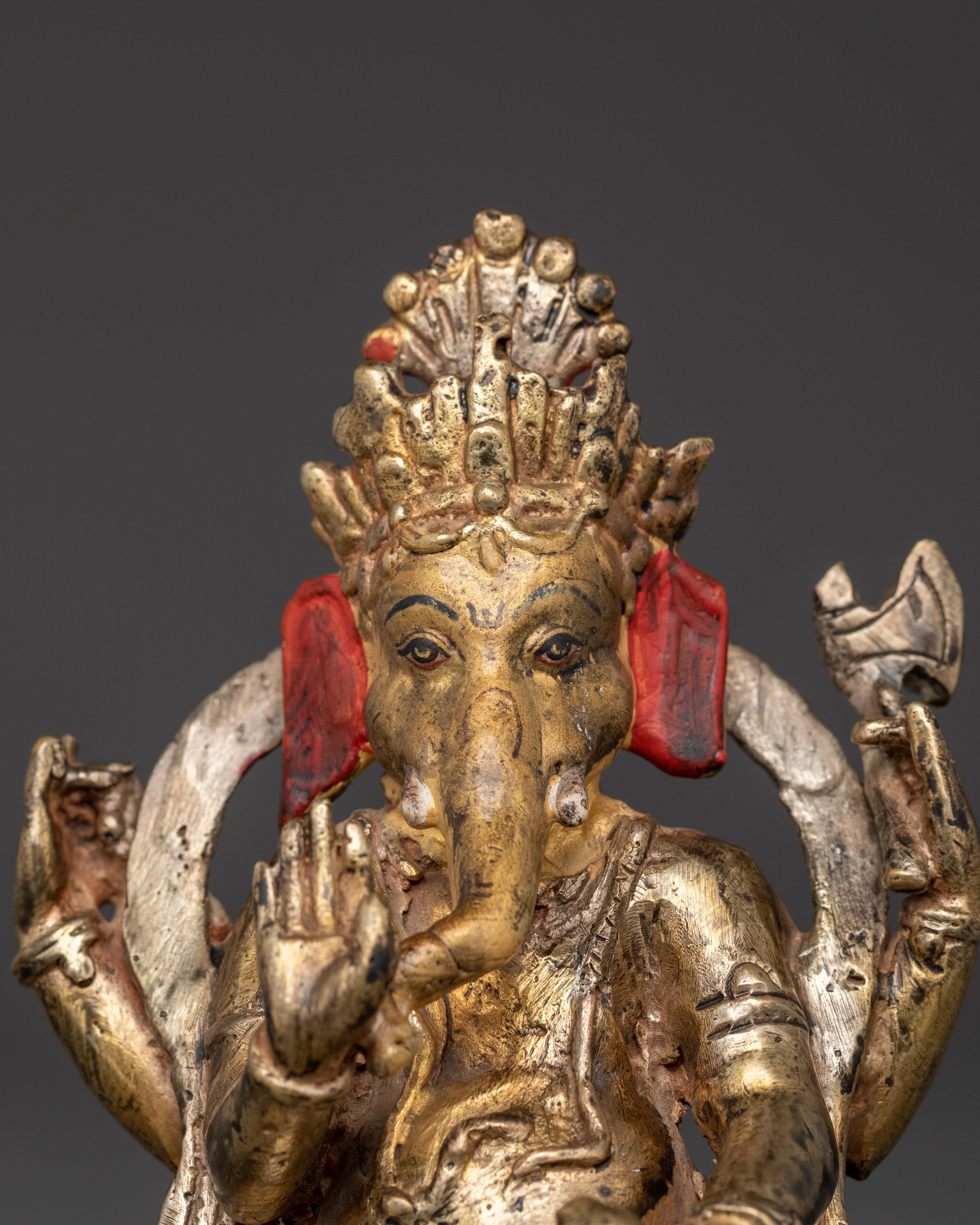 Seated Ganesha Statue | Silver and Gold-Toned Hindu Deity Sculpture