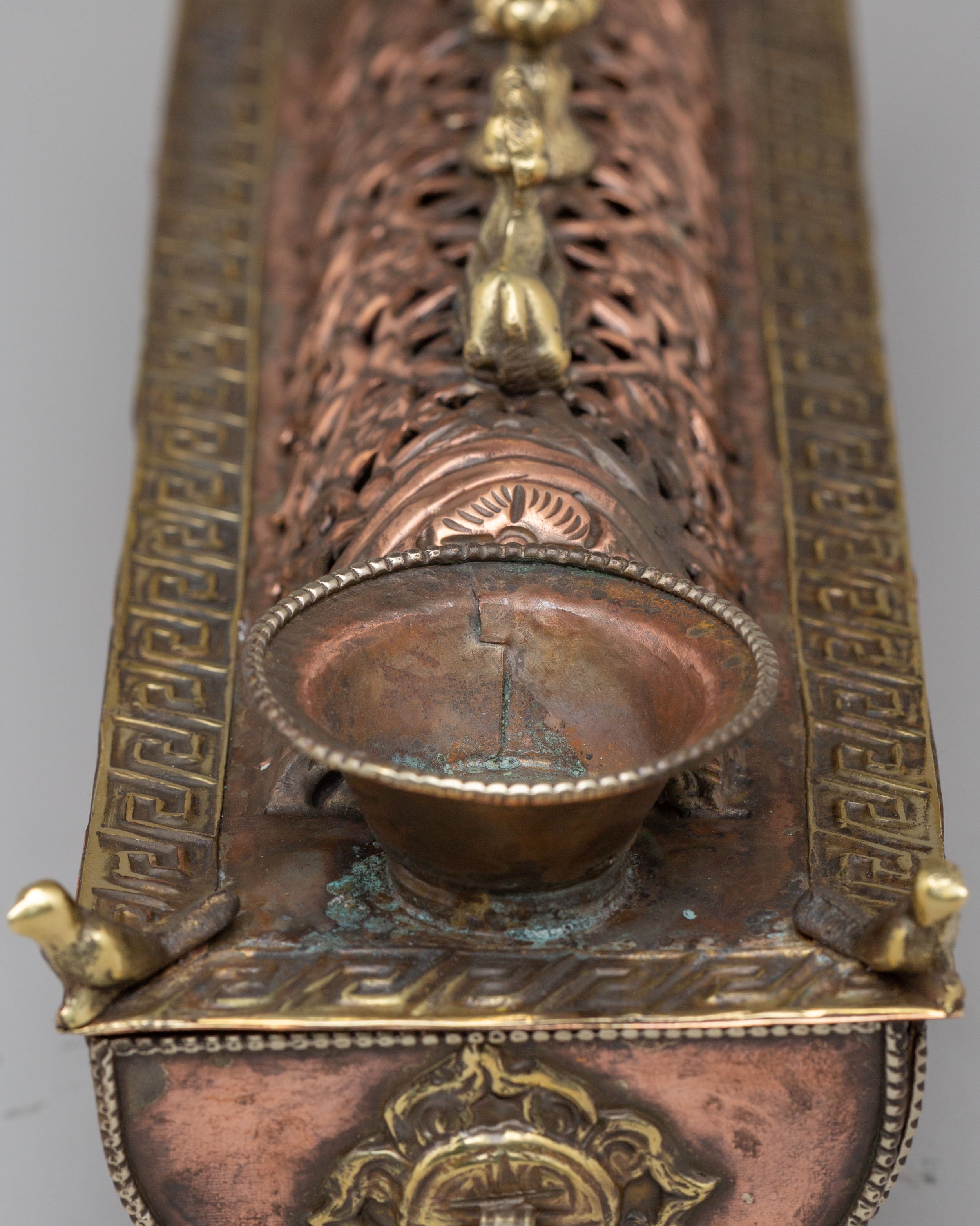 Ritual Incense Burner | Handcrafted Brass Tibetan Incense Box with Dharma Wheel