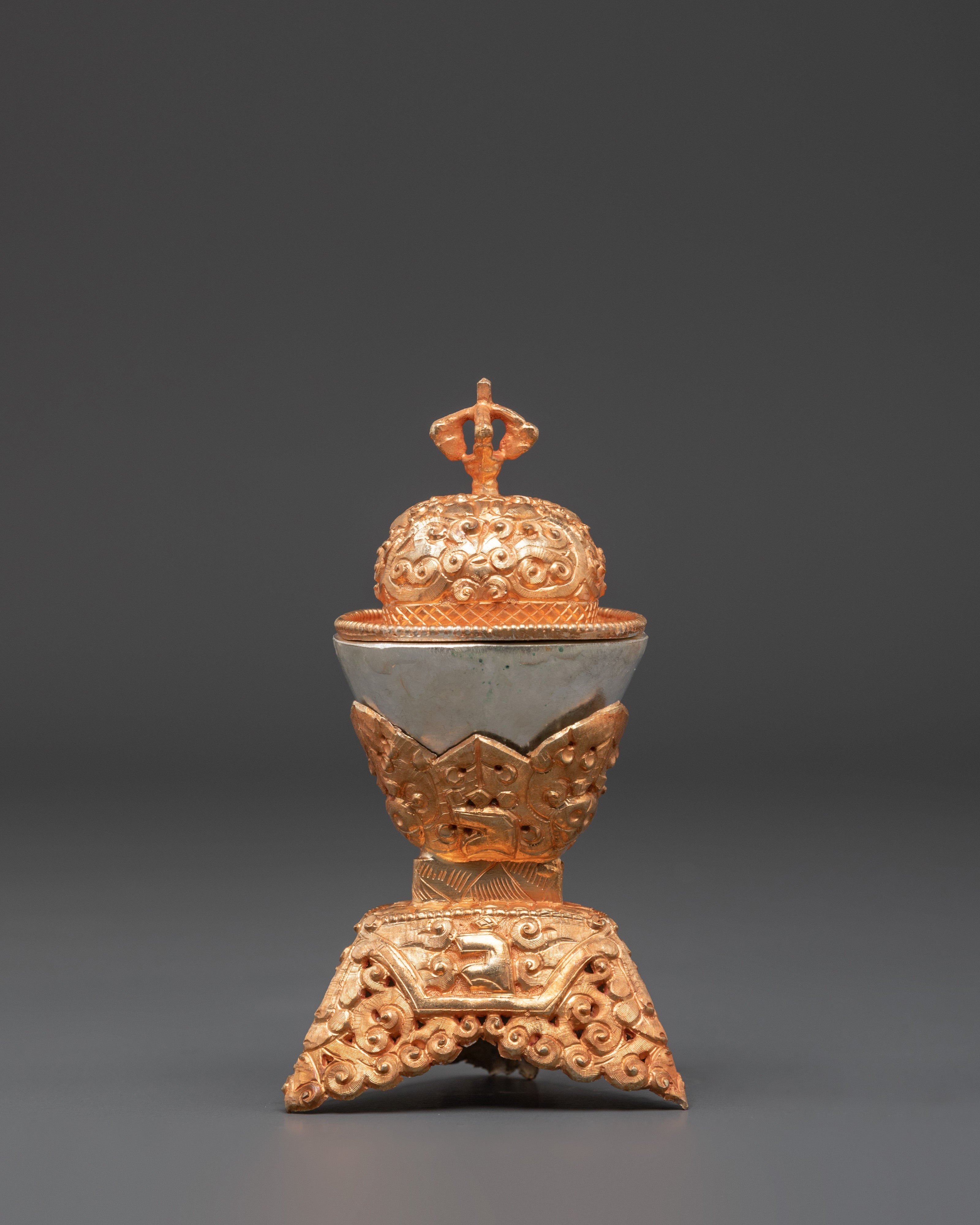 Traditional Tibetan Kapala Ritual Item | Handcrafted Copper & Gold Plated Offering Vessel