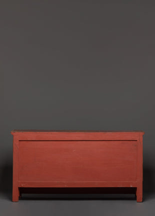 Hand-Carved Tibetan Wooden Cabinet with Door | Sacred Symbols and Artisan Detailing