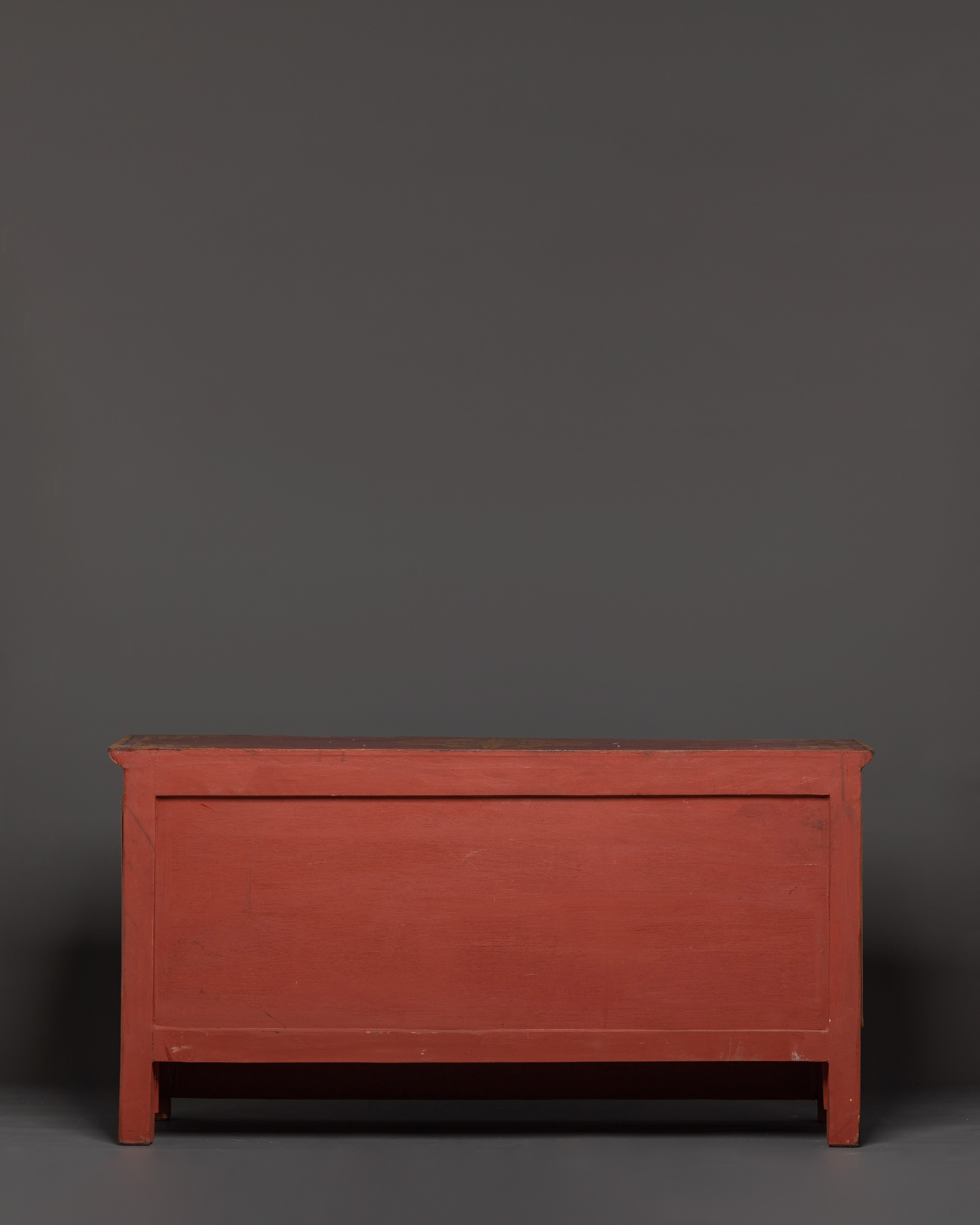 Hand-Carved Tibetan Wooden Cabinet with Door | Sacred Symbols and Artisan Detailing