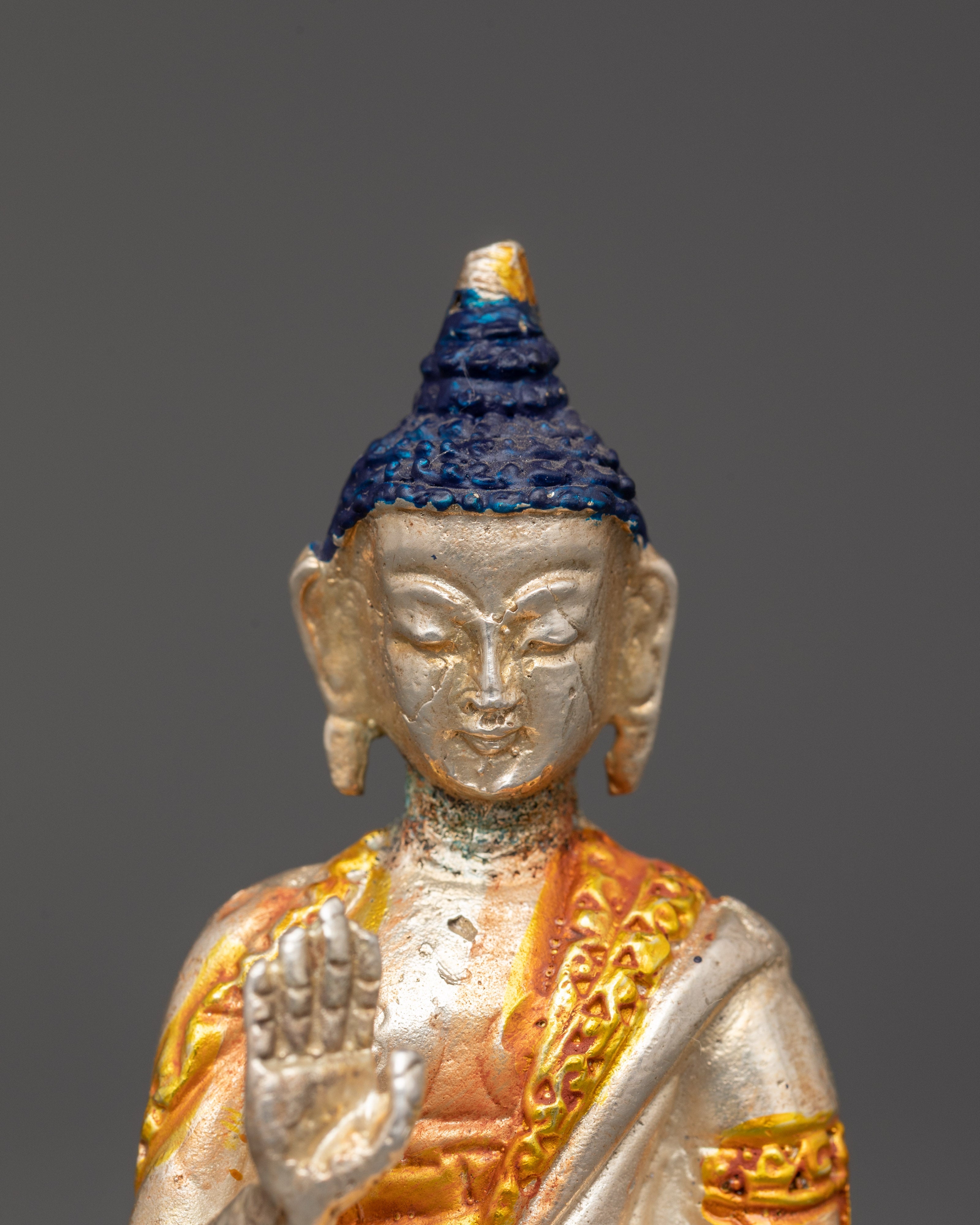 Amogasiddhi Buddha Statue | Brass Figure with Silver & Gold Plating