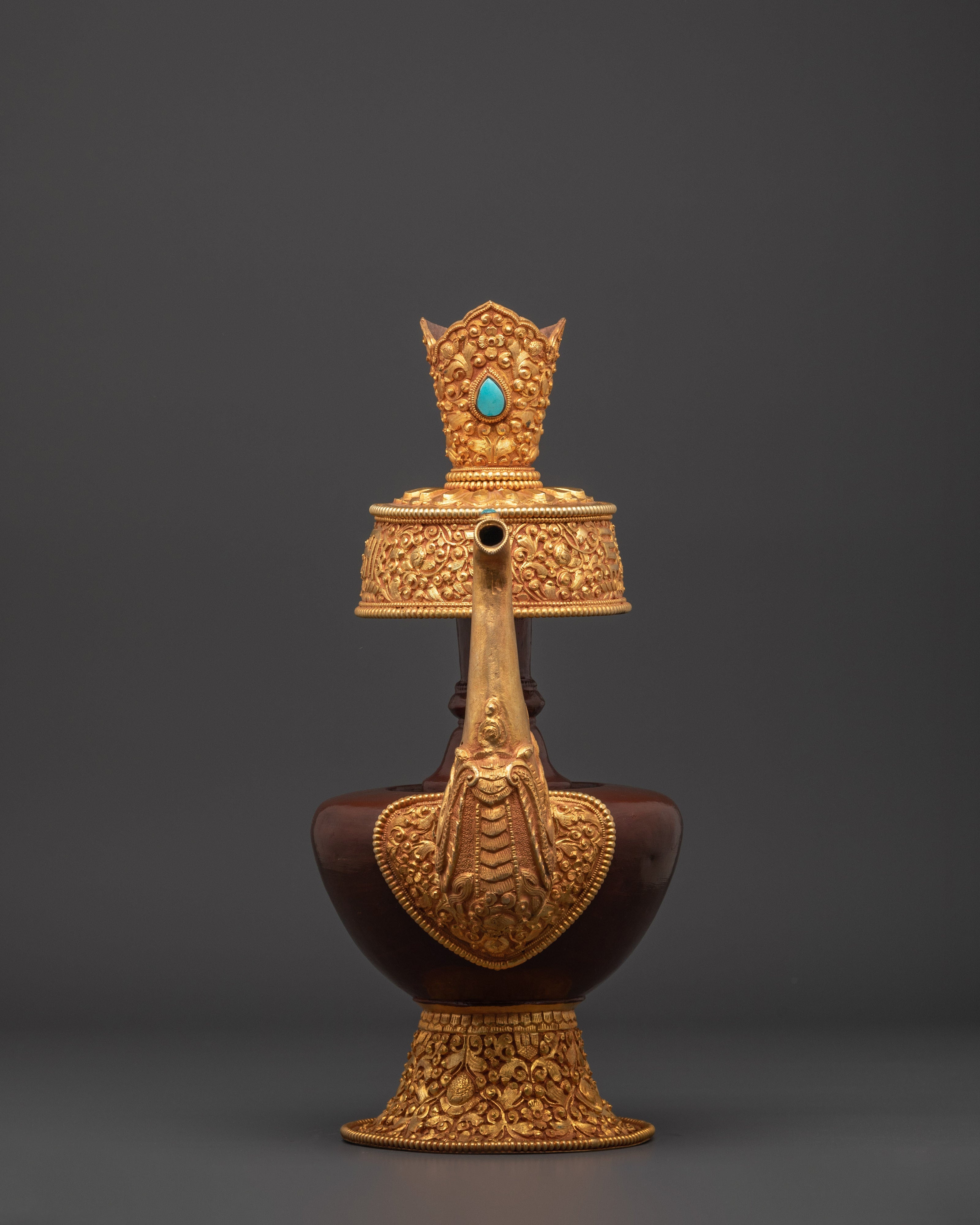 Handcrafted Bhumba Ritual Vessel | Spiritual Copper & Gold Plated Tibetan Pottery