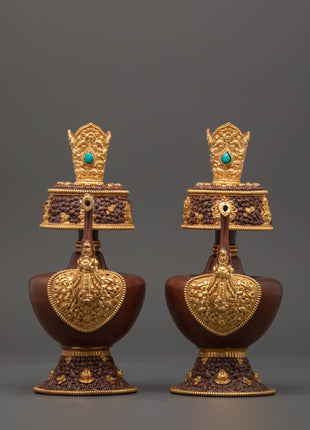 Gold-Plated Bhumba Ritual Set with Turquoise | Spiritual Decor