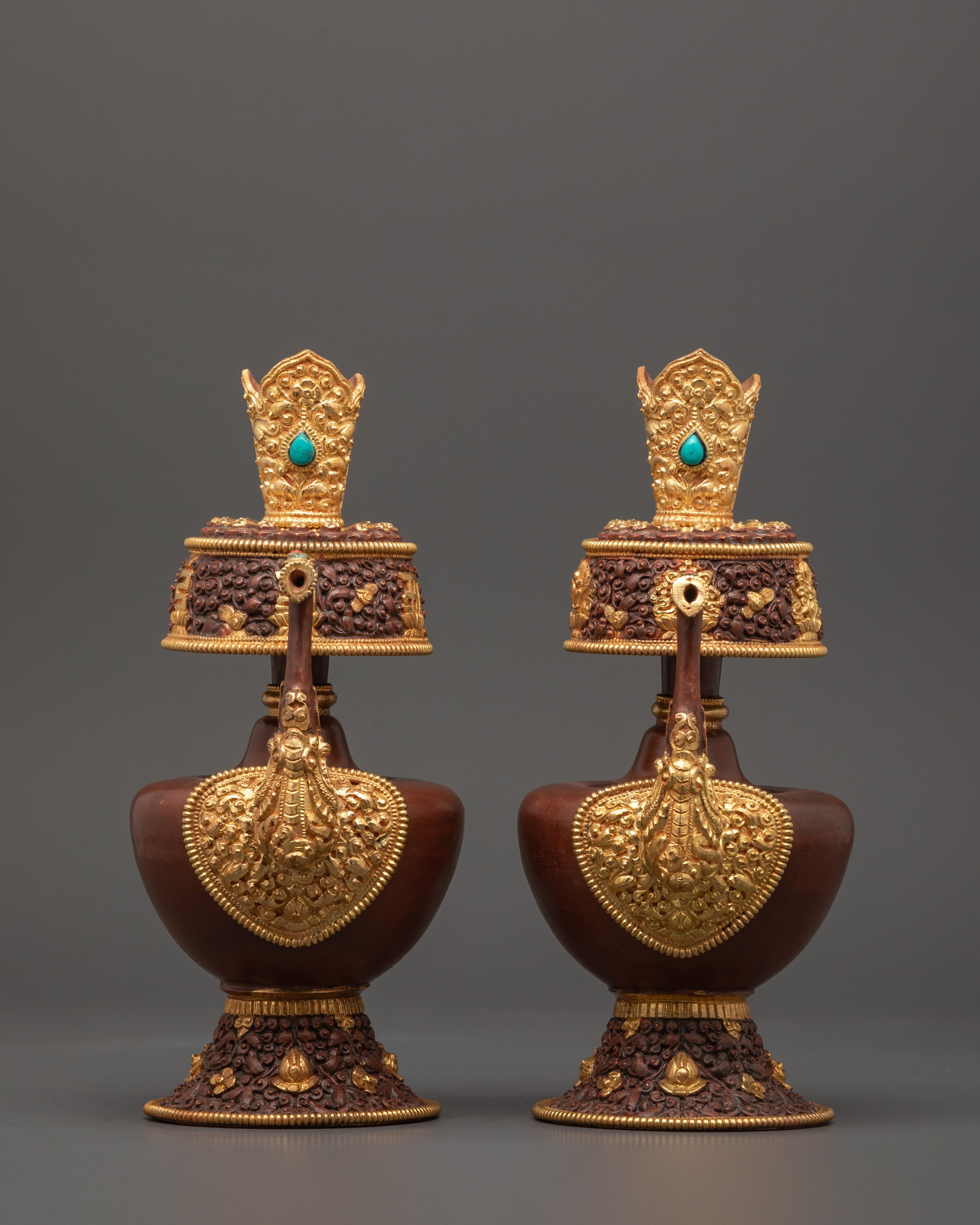 Gold-Plated Bhumba Ritual Set with Turquoise | Spiritual Decor
