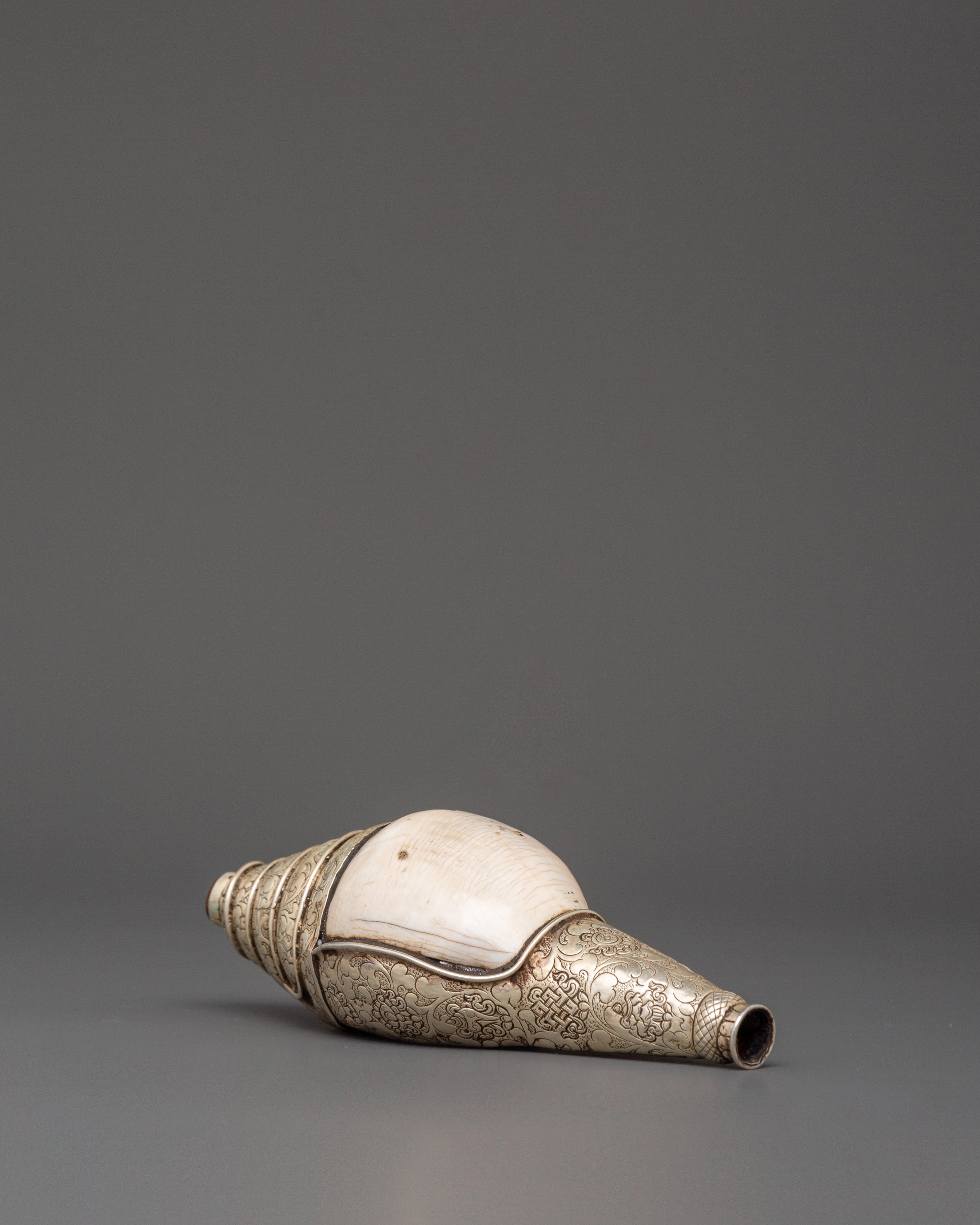 Spiritual Pure Silver Conch | Handmade Tibetan Buddhist Conch Shell
