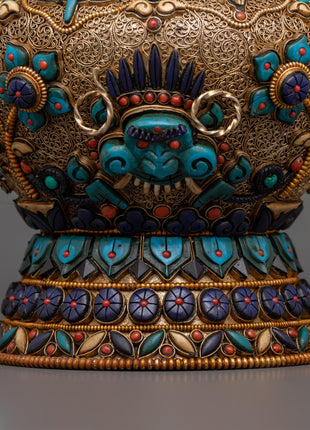 Tibetan Rice Bowl with Coral | Buddhist Altar Offering Bowl Decor