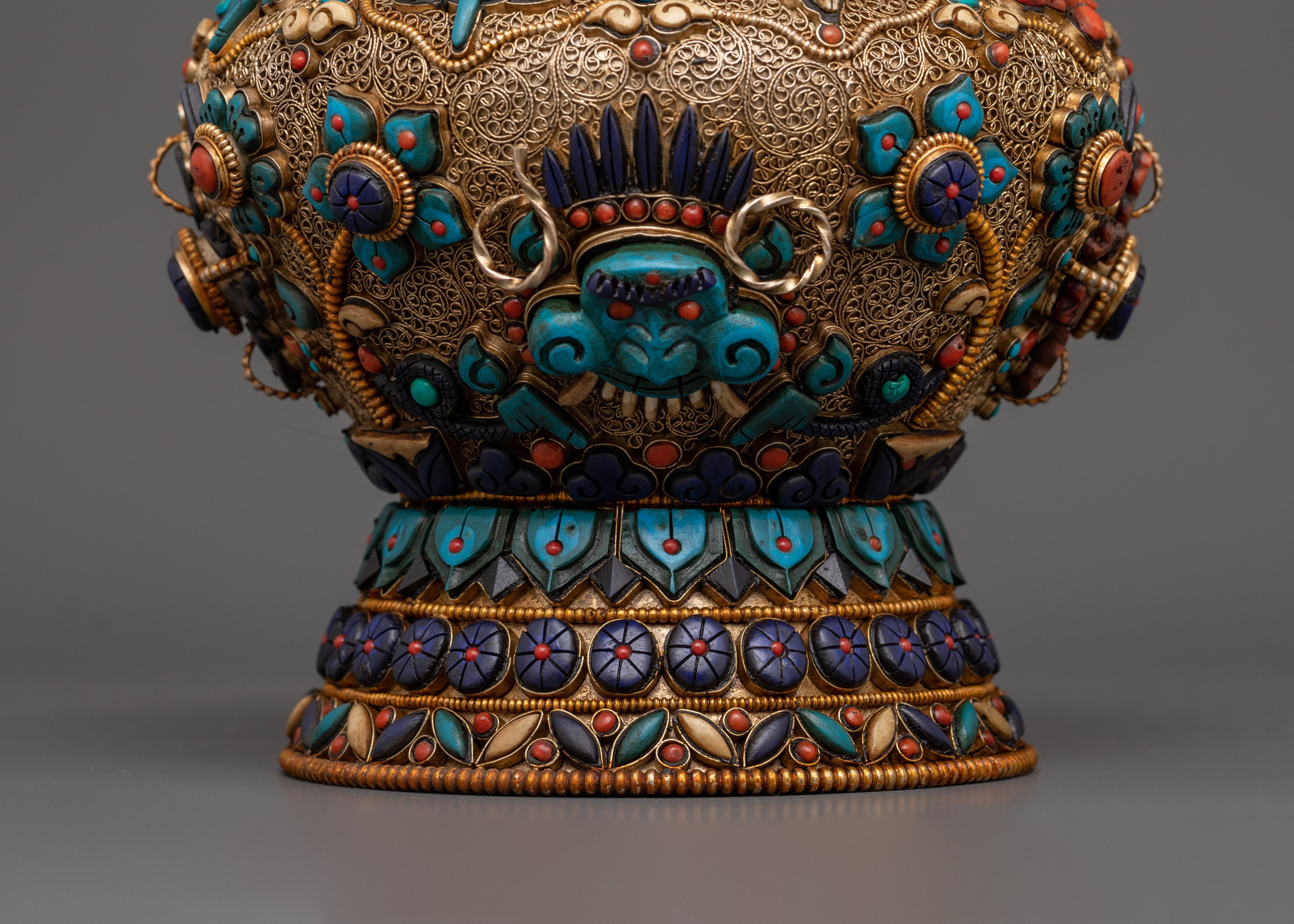 Tibetan Rice Bowl with Coral | Buddhist Altar Offering Bowl Decor