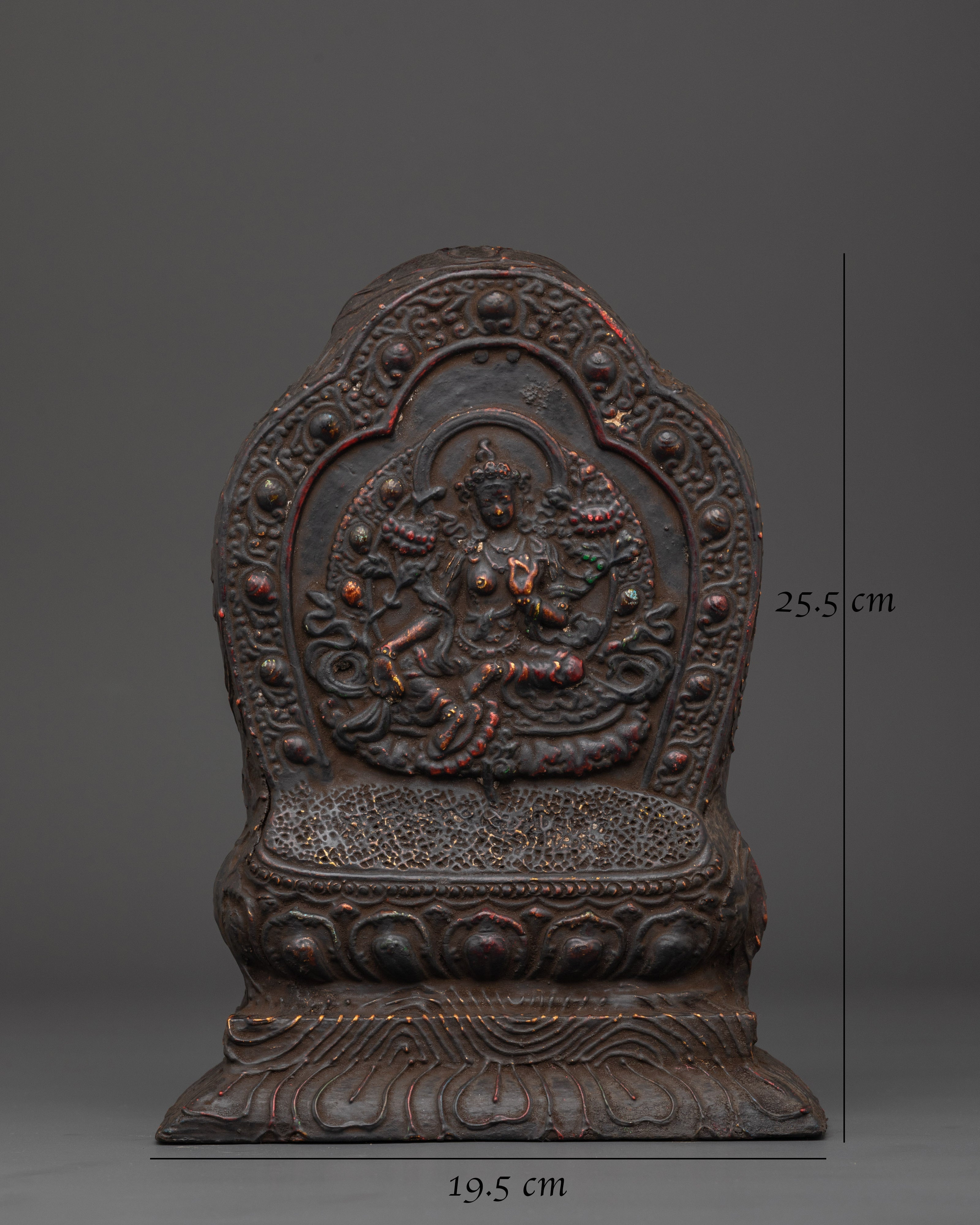 Wood Carved Green Tara Statue | 25.5 cm Tall Wooden Sculpture