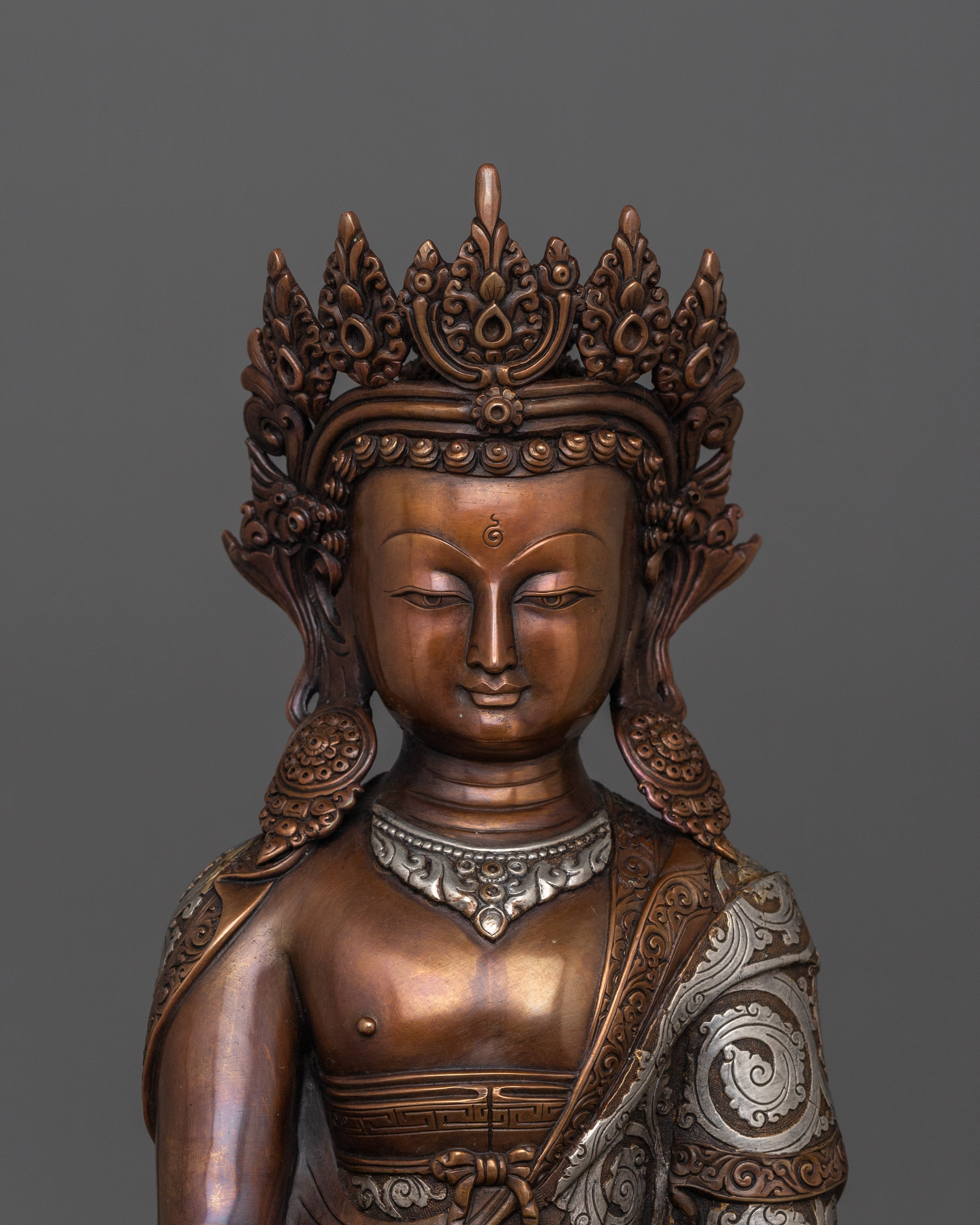 Oxidized Copper Crowned Shakyamuni Buddha | Spiritual Decor