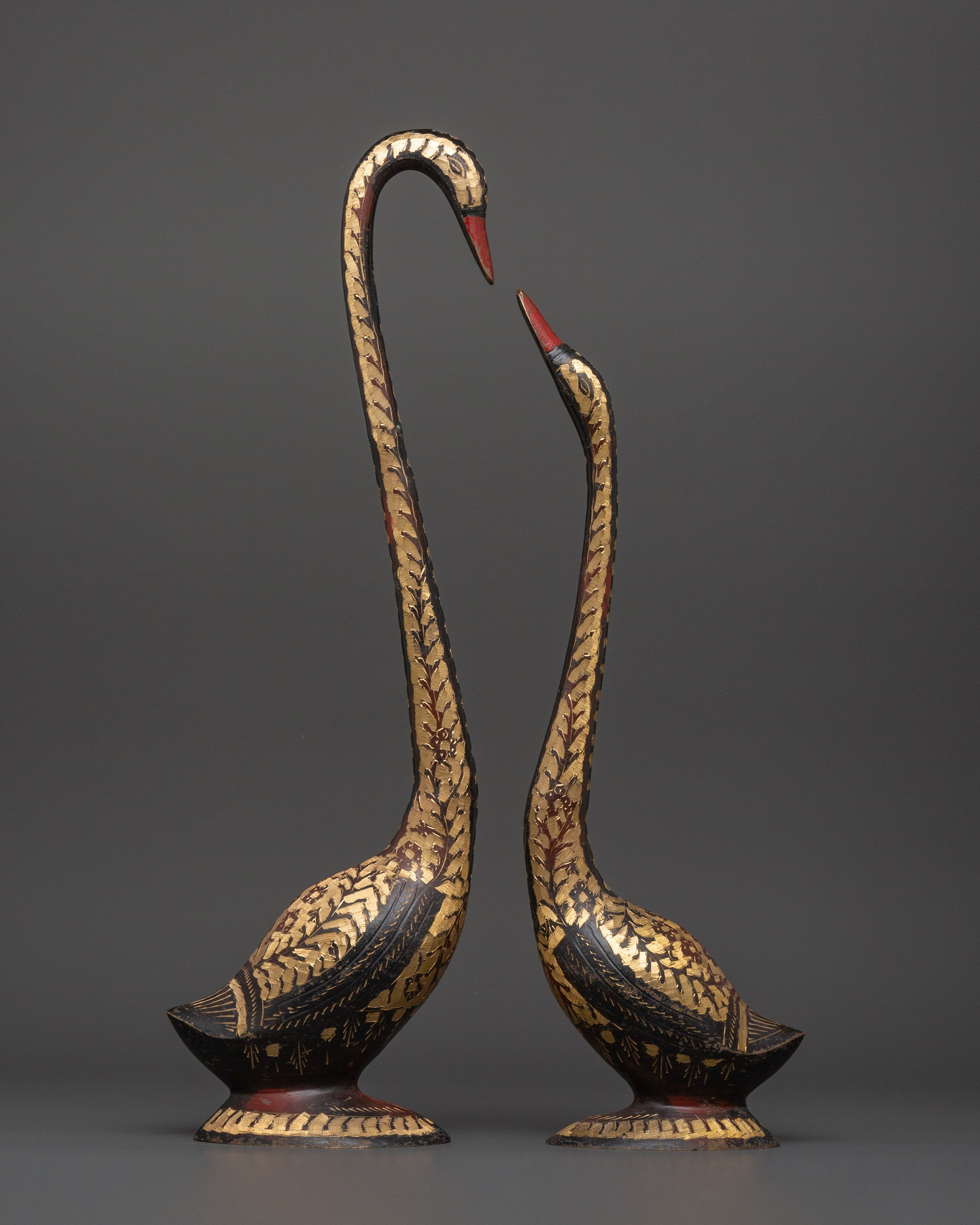 Handcrafted Brass Swan Figurine Set 