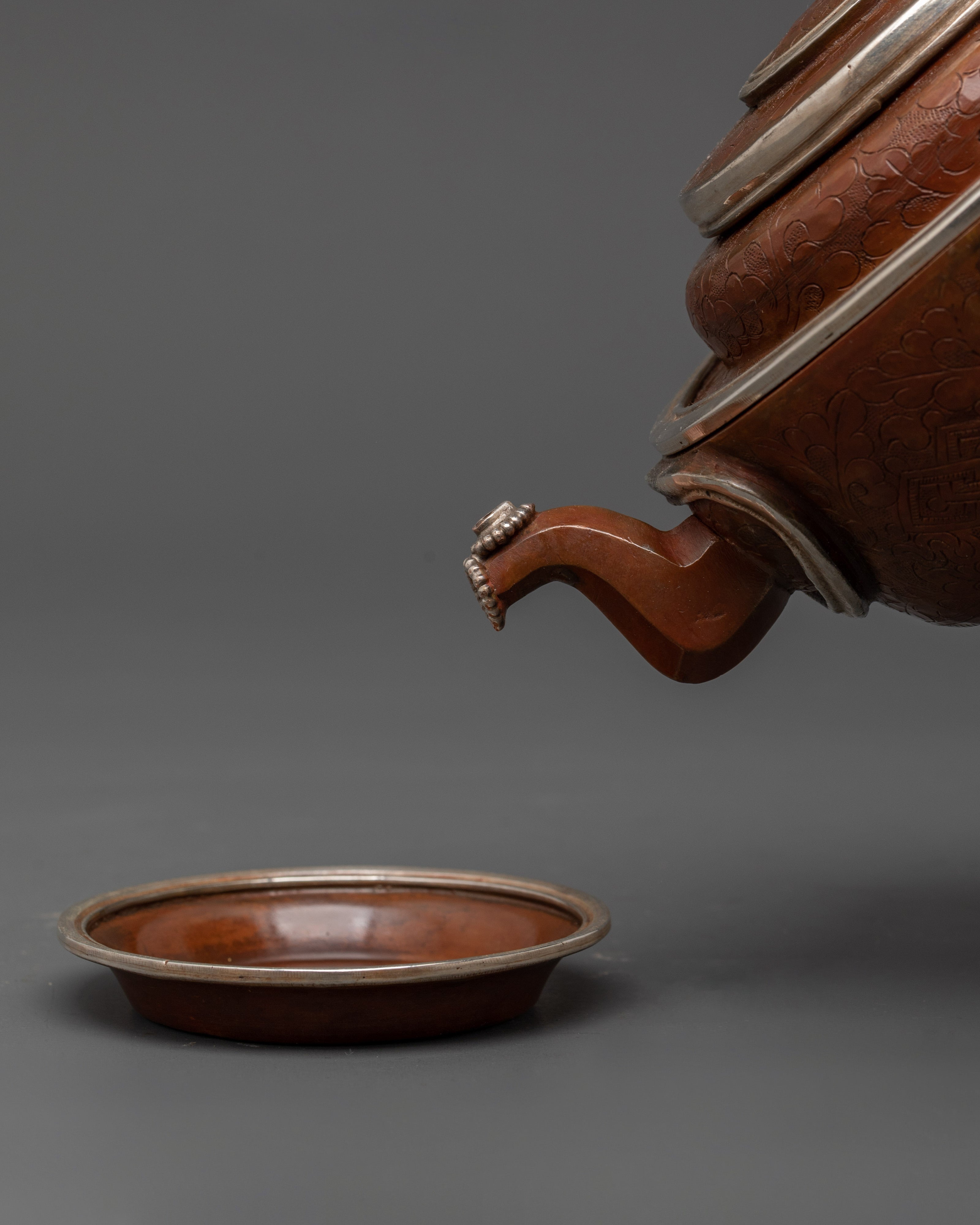 Spiritual Tibetan Water Offering Set | Oxidized Copper Ritual Bowls with Silver-Plated Brass Lining