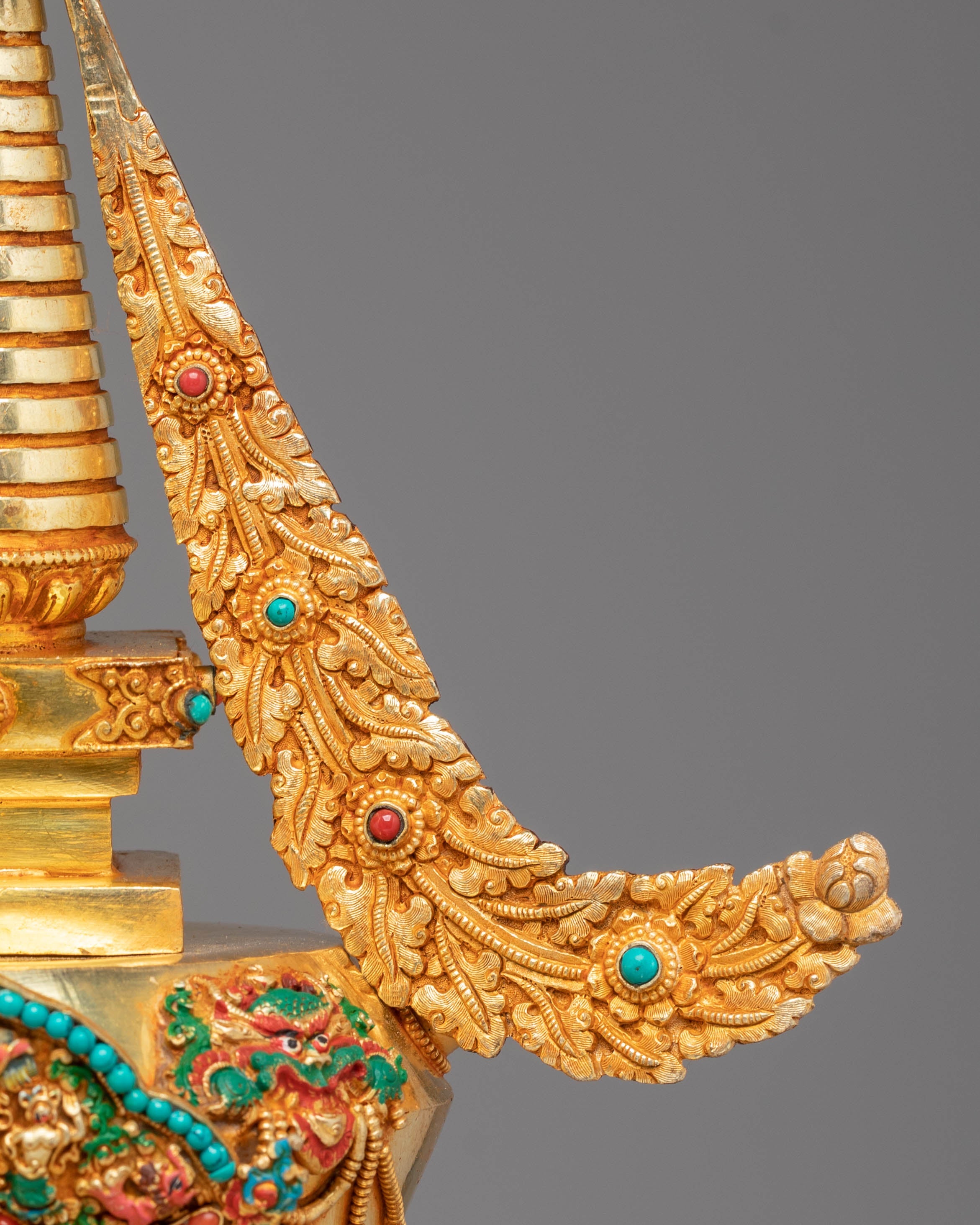 Golden Copper Tibetan Stupa | Sacred Buddhist Shrine Decor