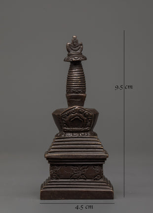Handcrafted Oxidized Brass Tibetan Stupa | Religious Decorative Buddhist Shrine