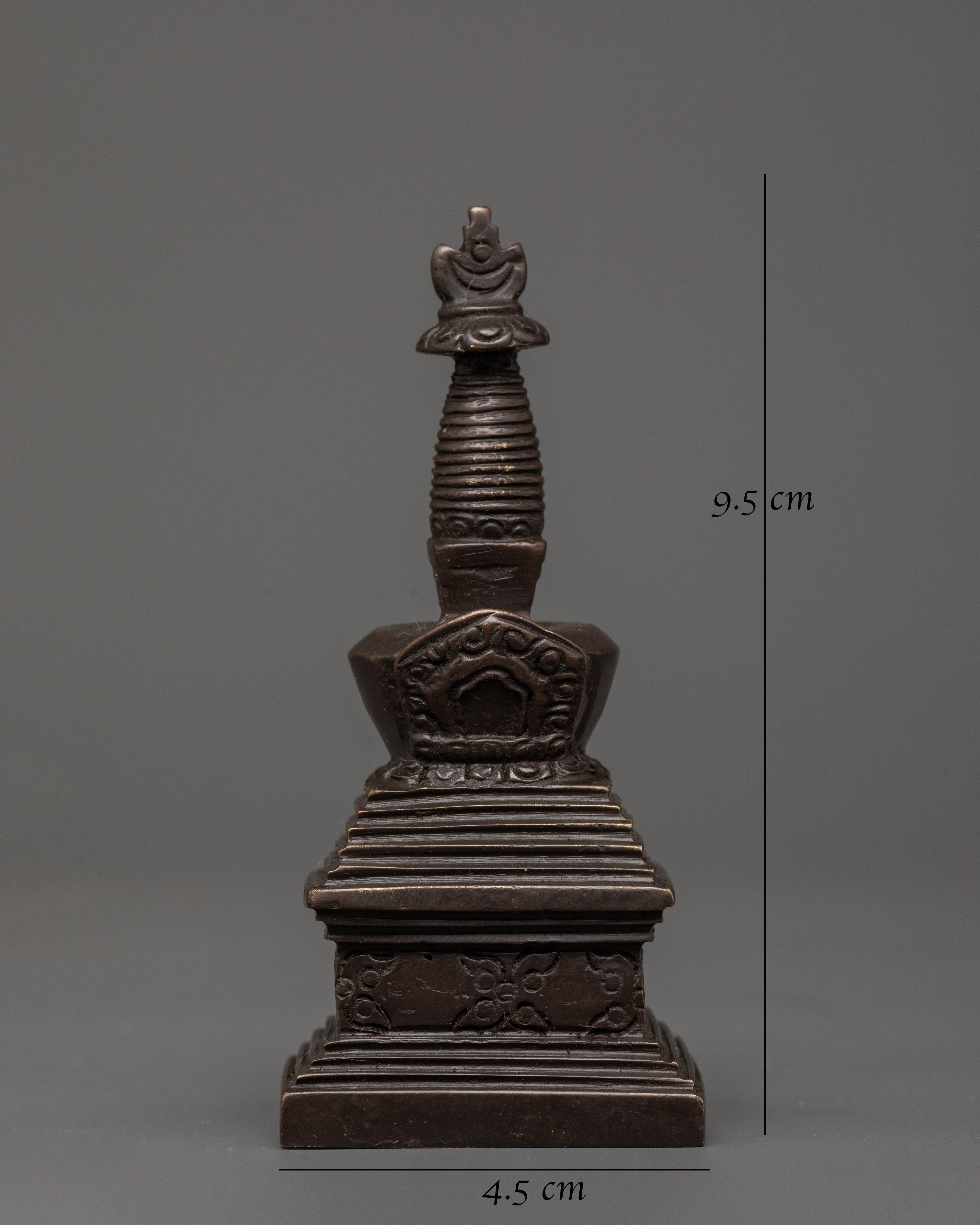 Handcrafted Oxidized Brass Tibetan Stupa | Religious Decorative Buddhist Shrine