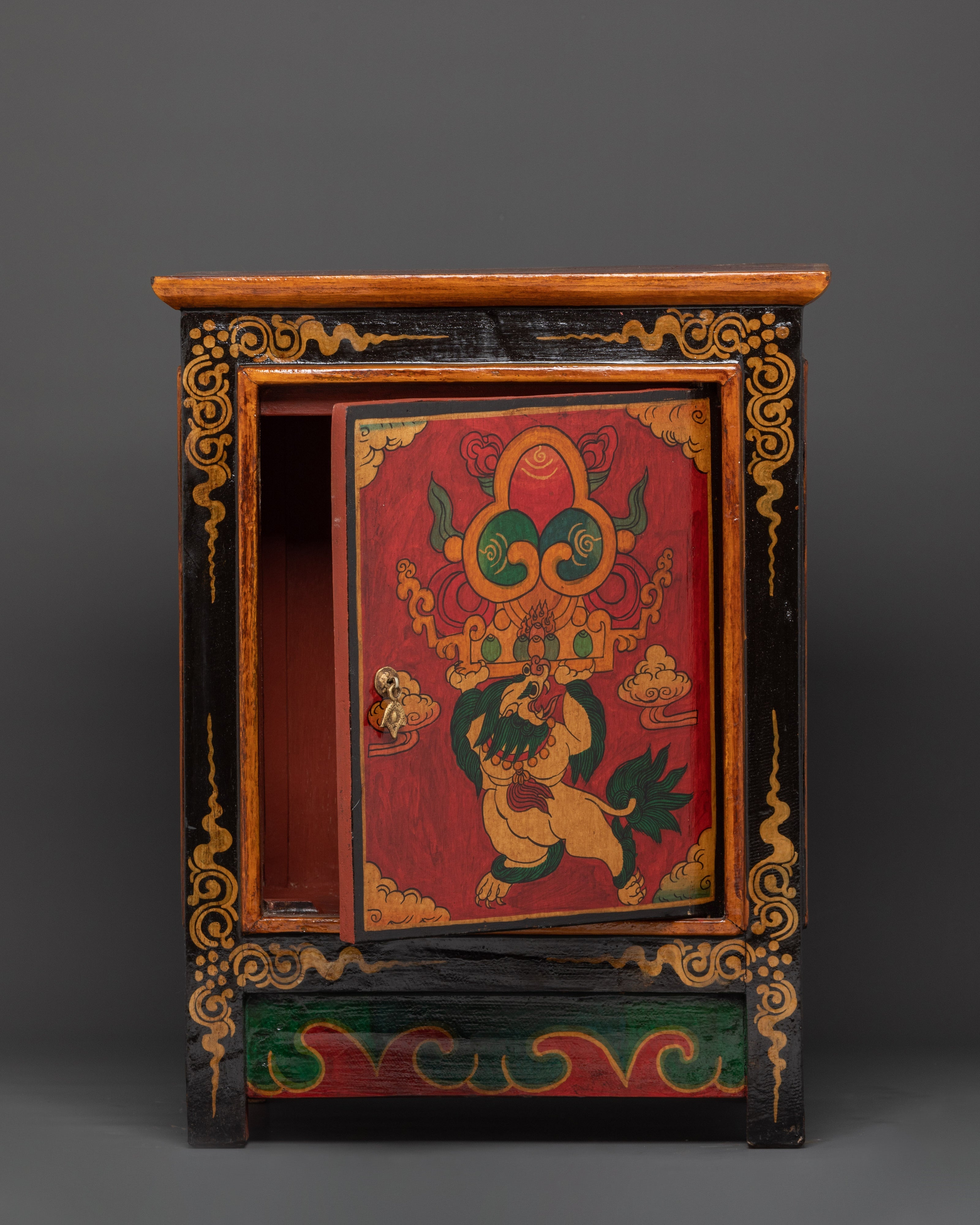 Handcrafted Tibetan Wooden Cabinet | Intricate Handcarving